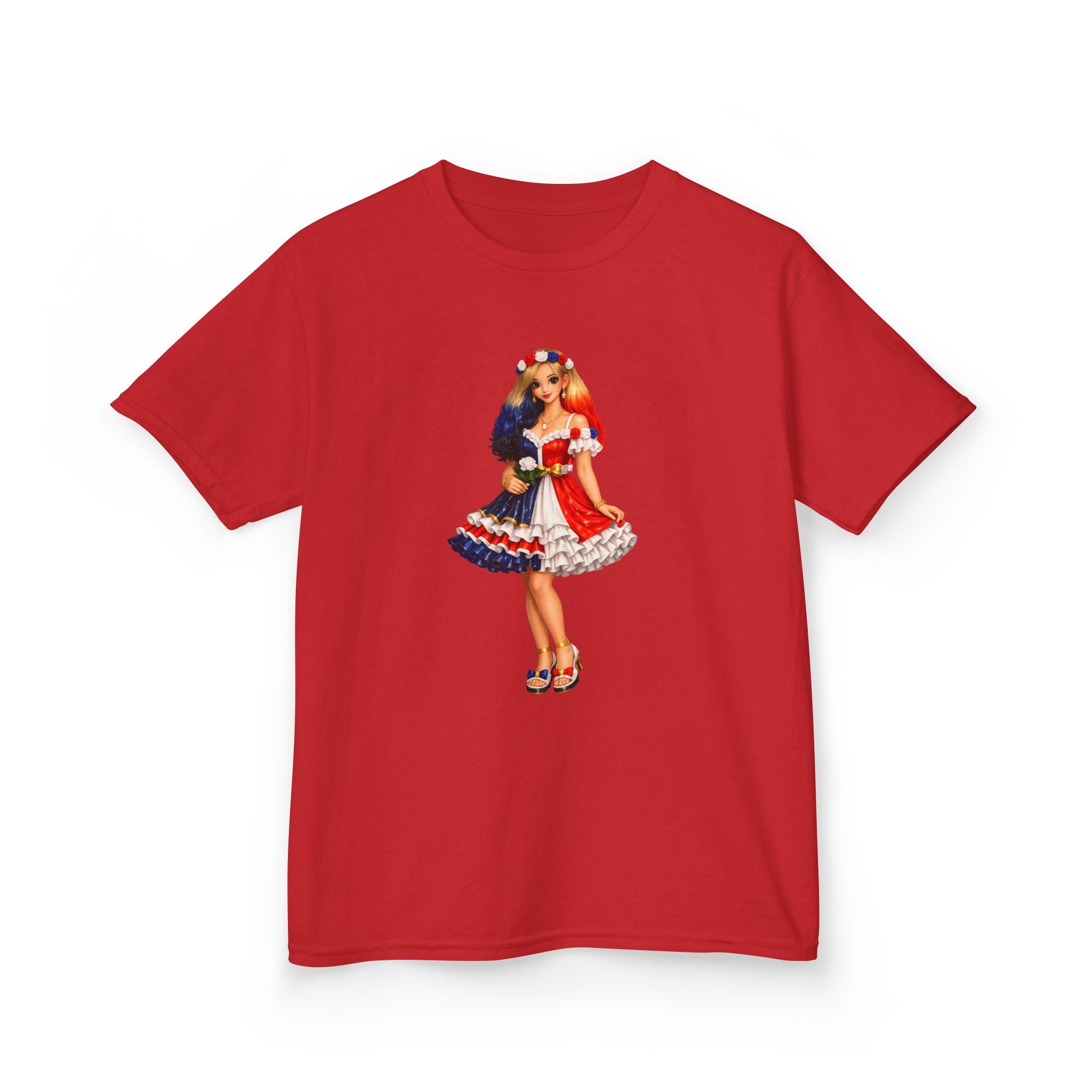 Kids Tee — Retro Patriotic Pin-Up Girl Dress (Fourth of July)