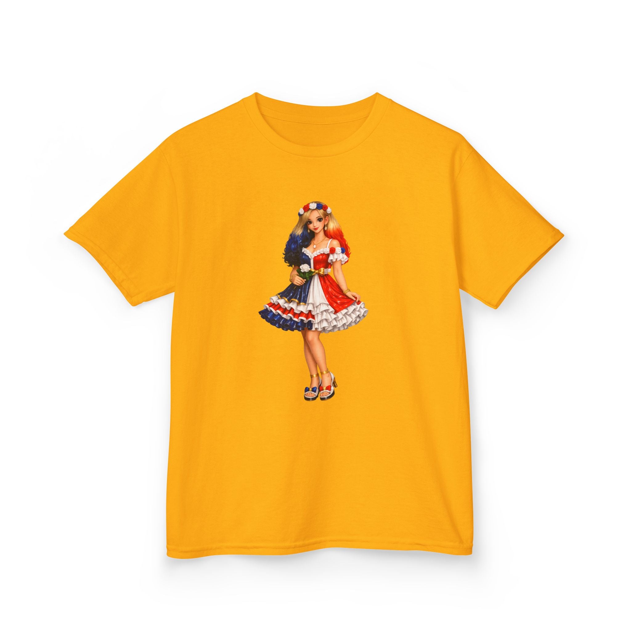 Kids Tee — Retro Patriotic Pin-Up Girl Dress (Fourth of July)