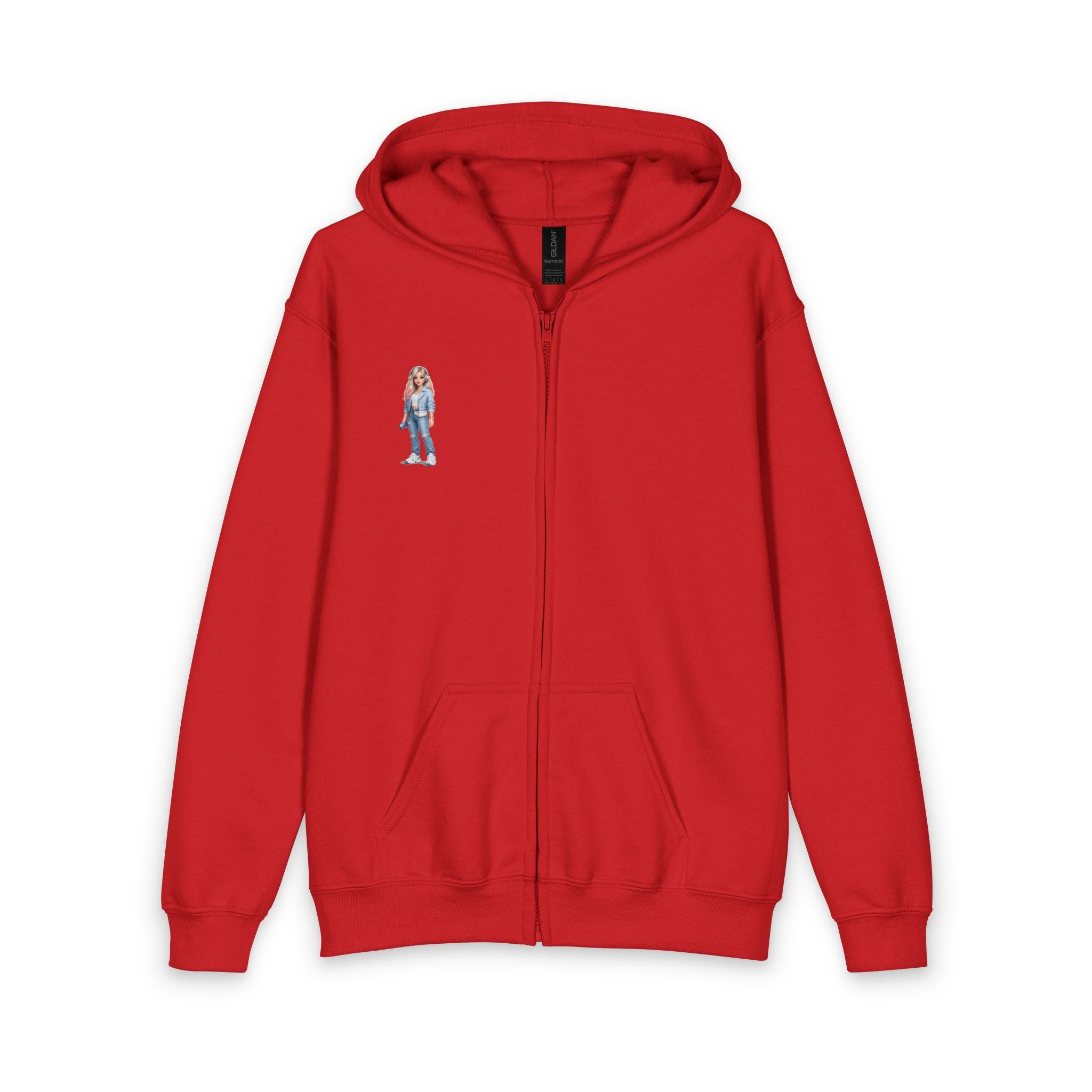 Youth Zip Hoodie with Cute Cartoon Girl Graphic – Casual Kids Streetwear