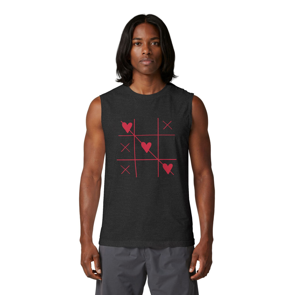 Heart Tic-Tac-Toe Muscle Tank — Cute Valentine’s Day Graphic Tank Top
