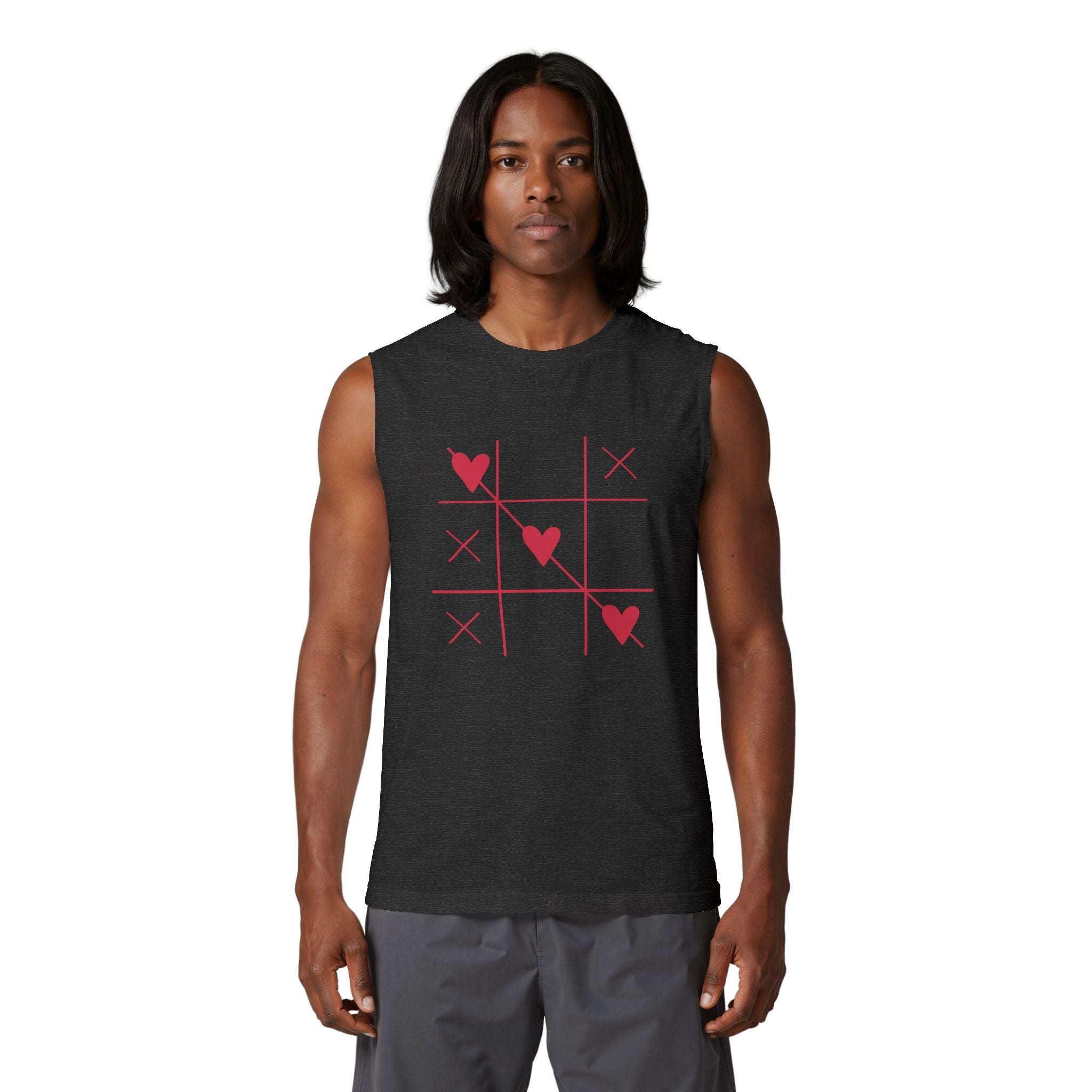 Heart Tic-Tac-Toe Muscle Tank — Cute Valentine’s Day Graphic Tank Top