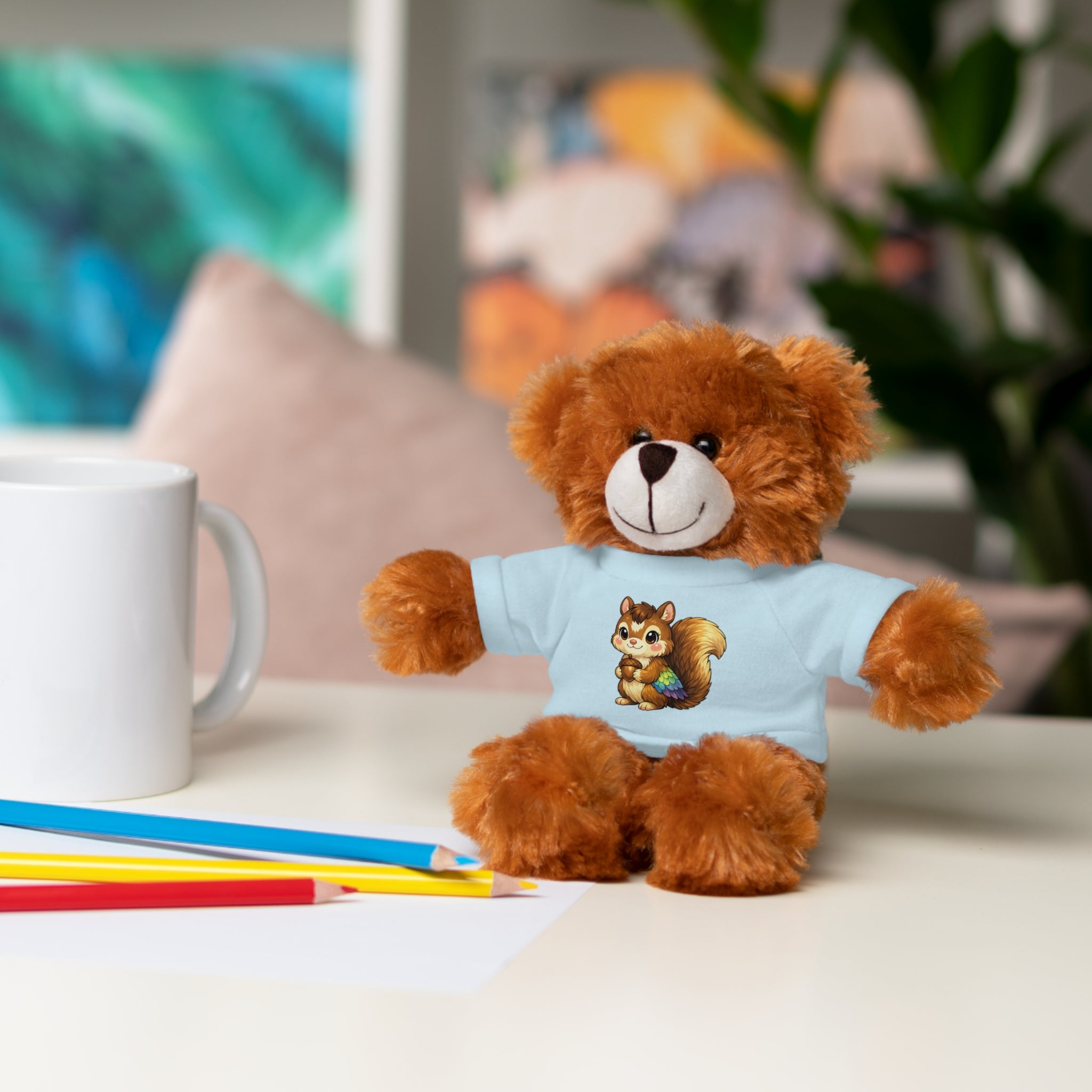 Cute Squirrel Plush Teddy with Graphic Tee — Adorable Stuffed Animal Gift