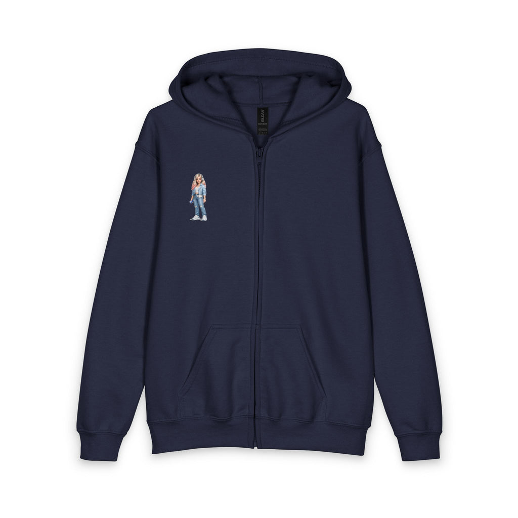 Youth Zip Hoodie with Cute Cartoon Girl Graphic – Casual Kids Streetwear