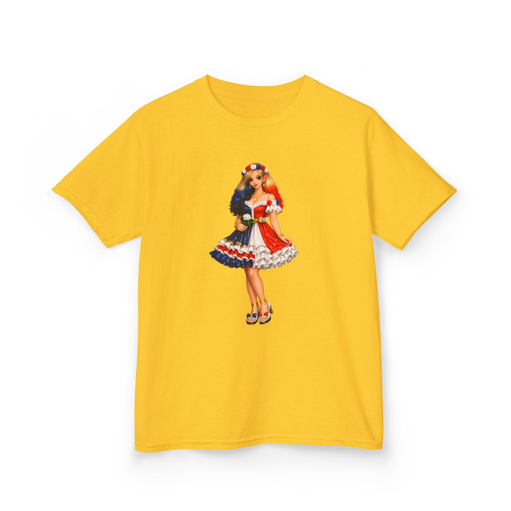 Kids Tee — Retro Patriotic Pin-Up Girl Dress (Fourth of July)