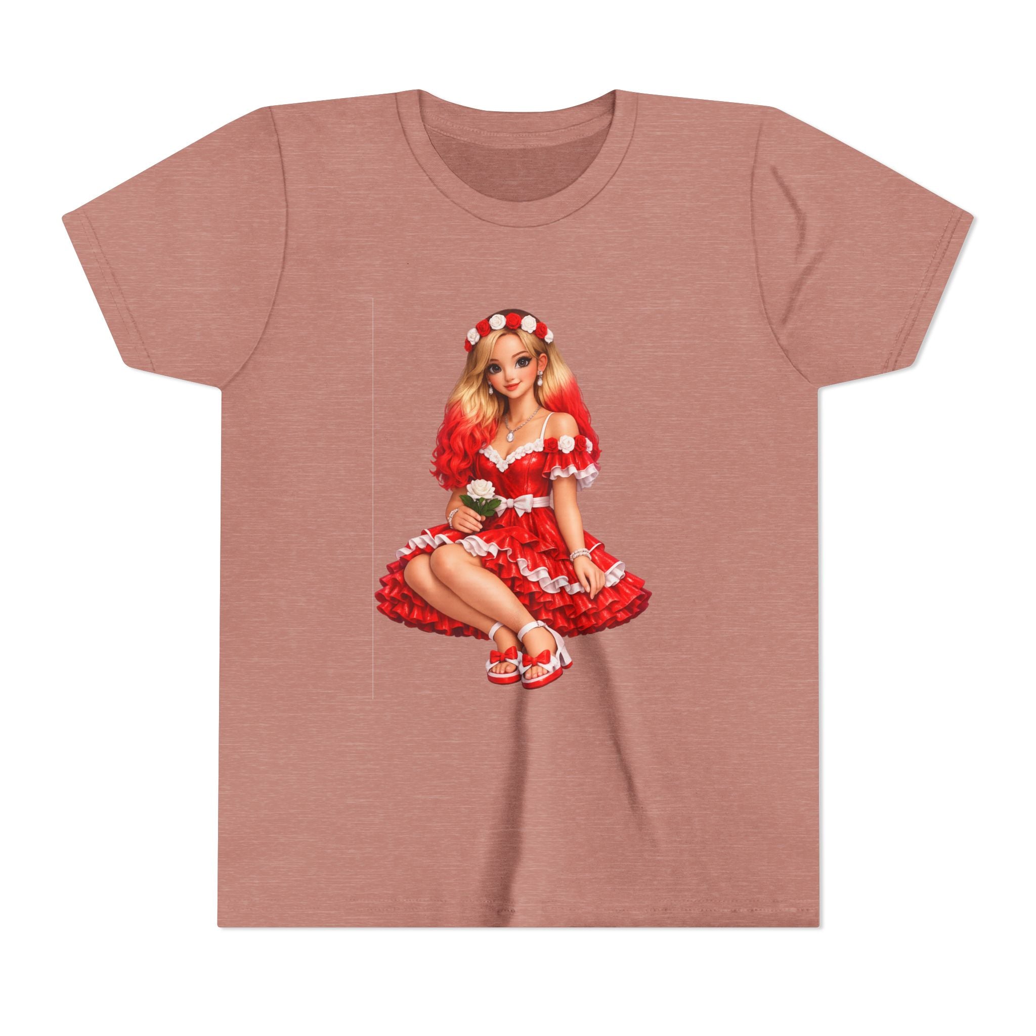 Youth Tee — Red Retro Pinup Girl Christmas Dress