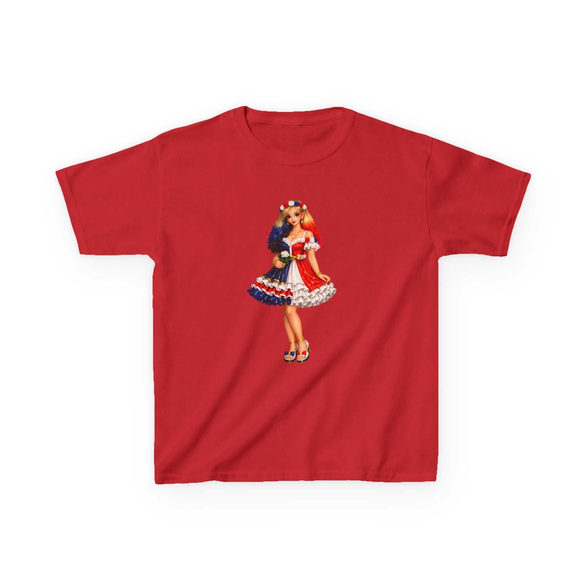 Kids Tee — Retro Patriotic Pin-Up Girl Dress (Fourth of July)