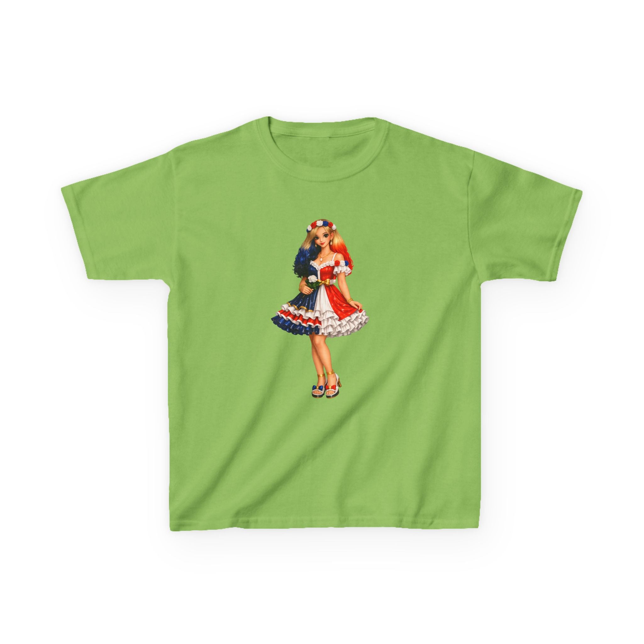 Kids Tee — Retro Patriotic Pin-Up Girl Dress (Fourth of July)
