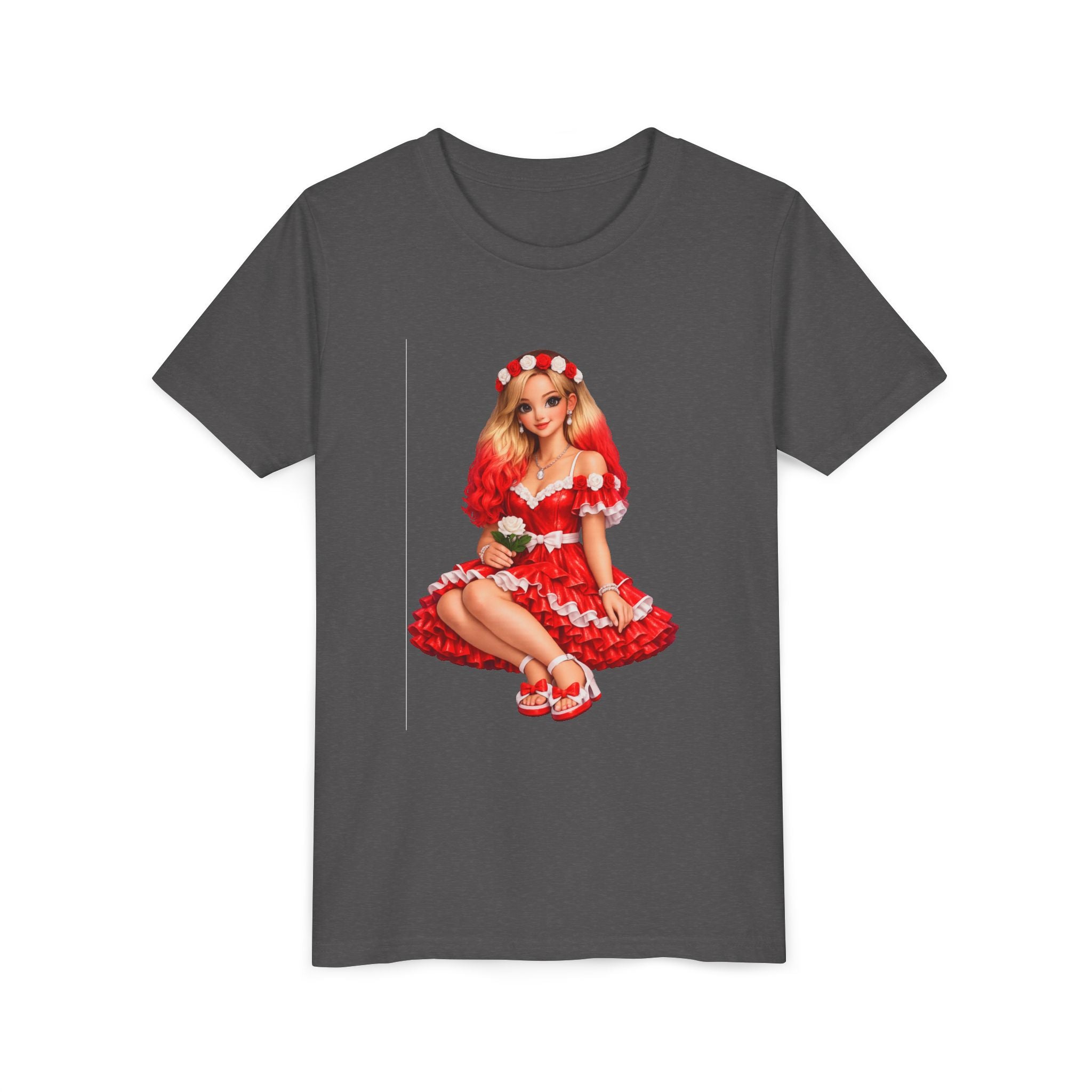 Youth Tee — Red Retro Pinup Girl Christmas Dress