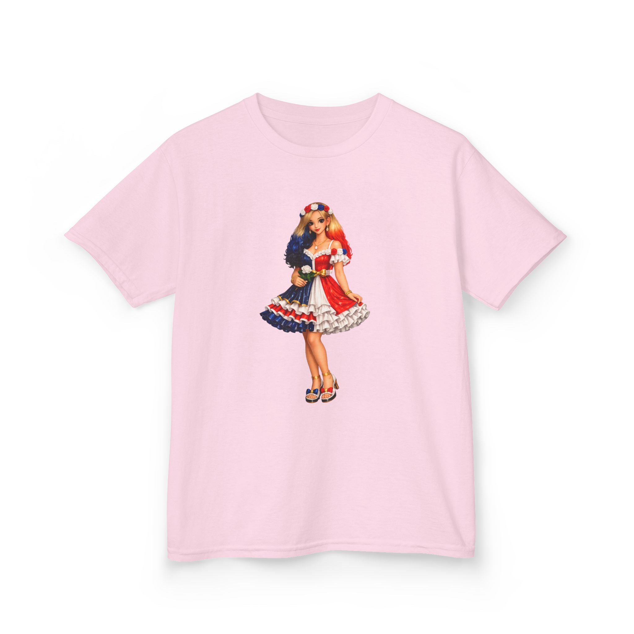 Kids Tee — Retro Patriotic Pin-Up Girl Dress (Fourth of July)
