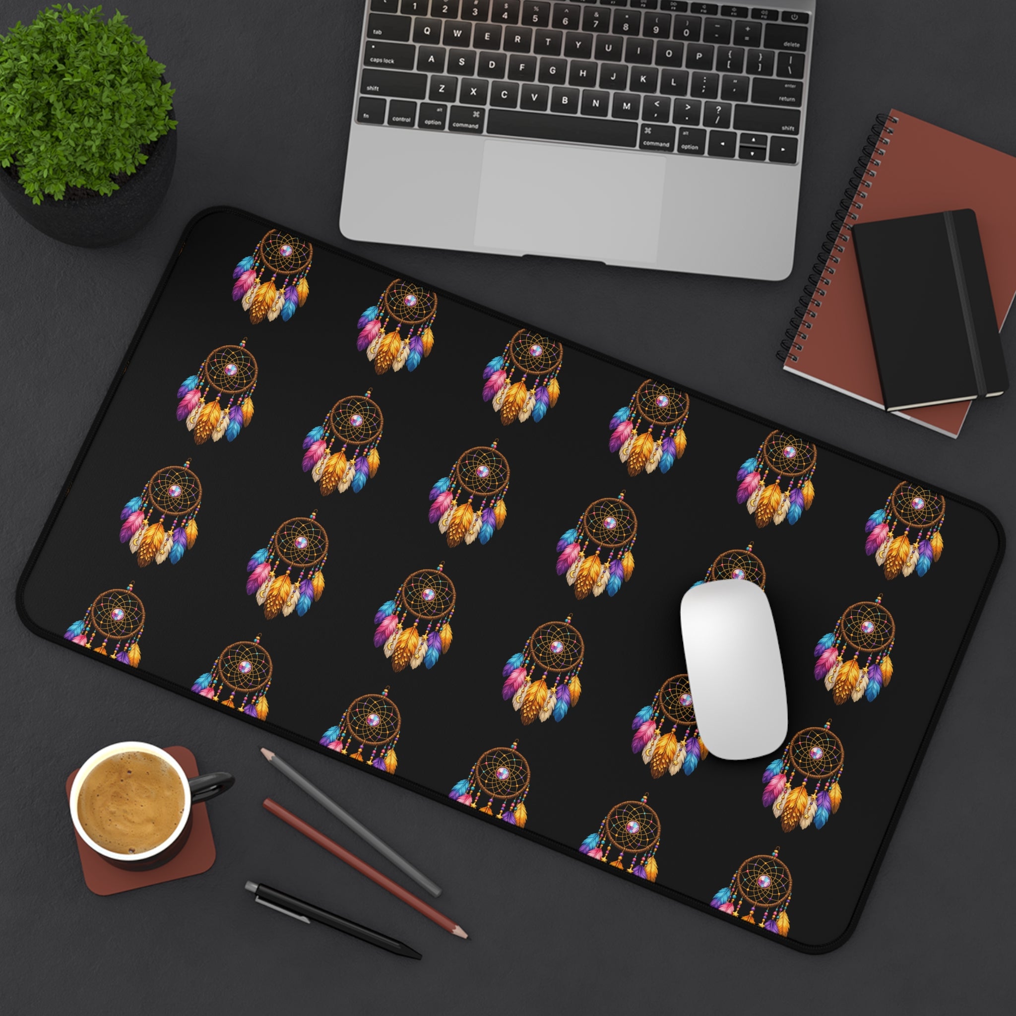 Dreamcatcher Pattern Desk Mat — Boho Feather Mouse Pad for Home Office