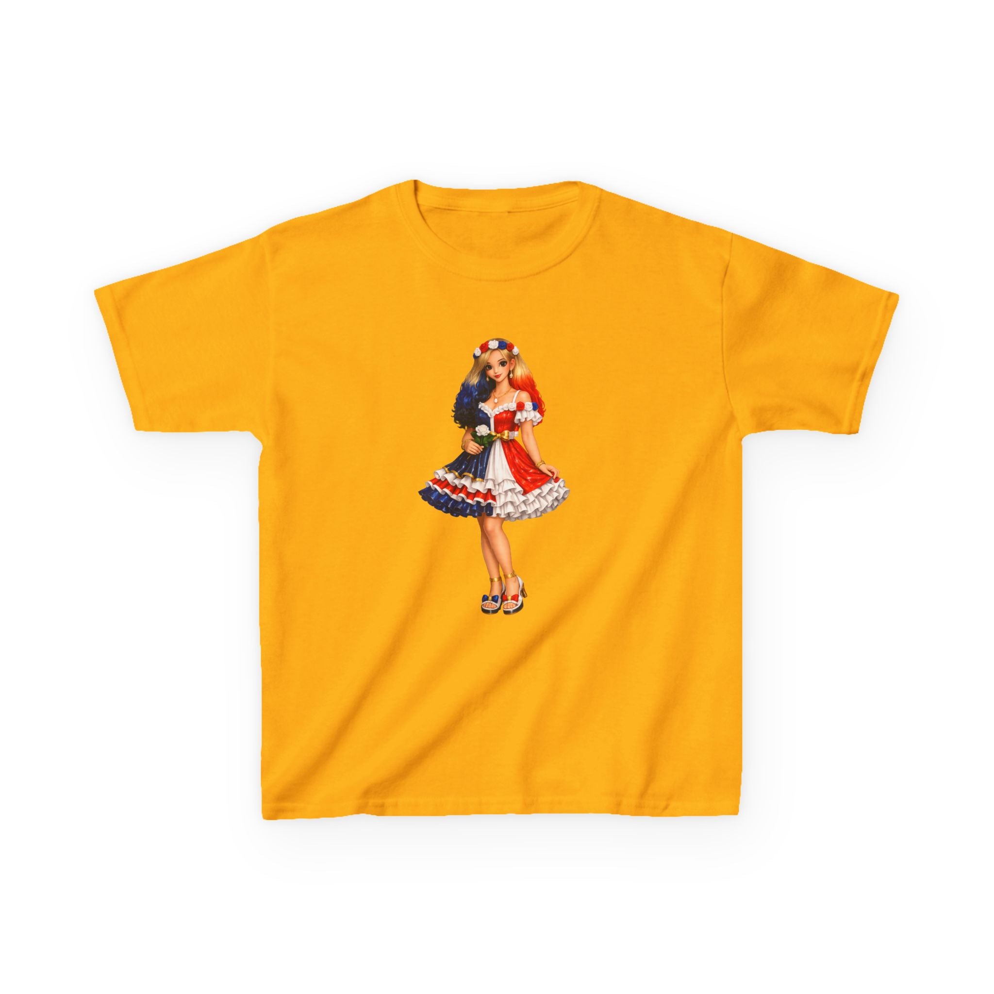 Kids Tee — Retro Patriotic Pin-Up Girl Dress (Fourth of July)