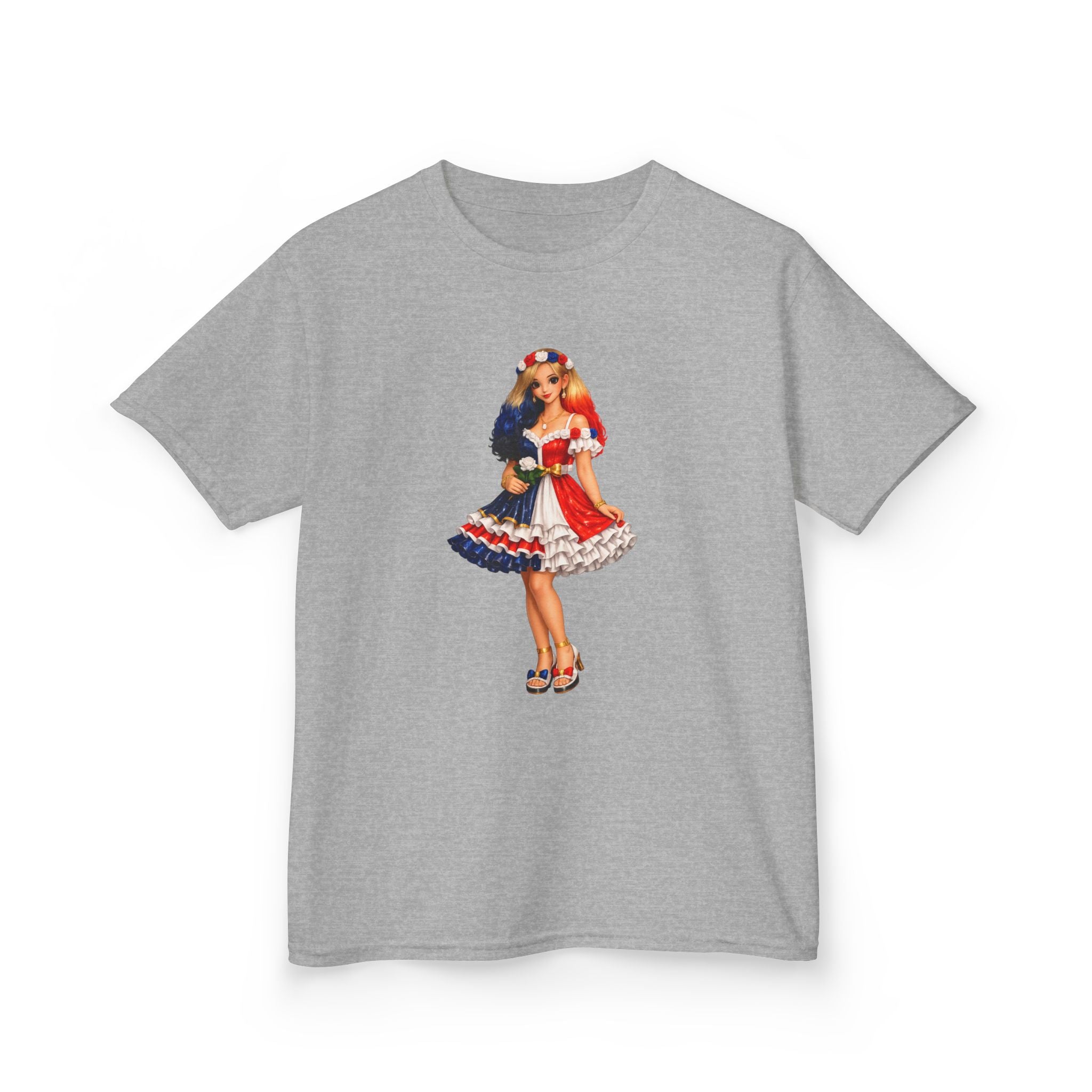 Kids Tee — Retro Patriotic Pin-Up Girl Dress (Fourth of July)
