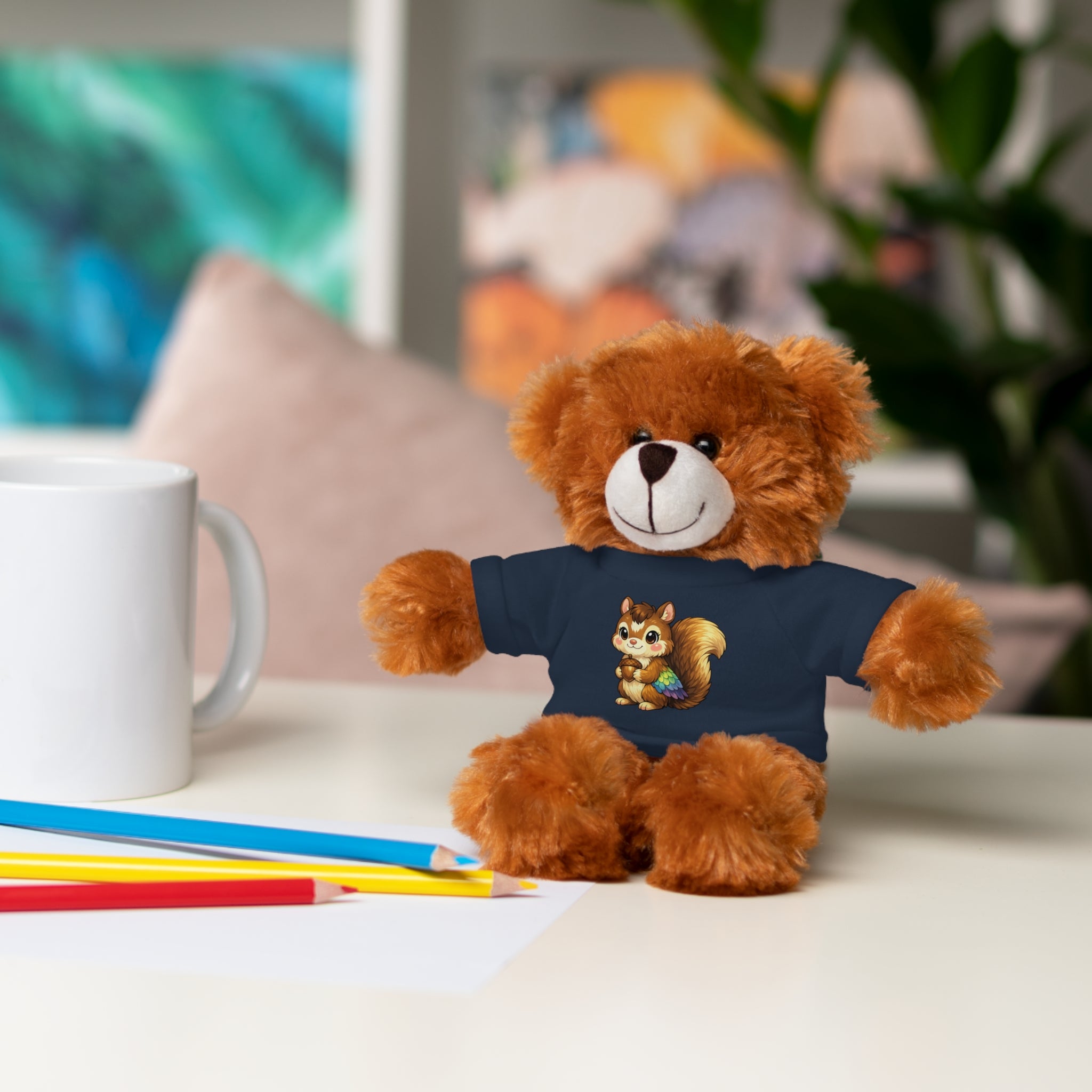 Cute Squirrel Plush Teddy with Graphic Tee — Adorable Stuffed Animal Gift