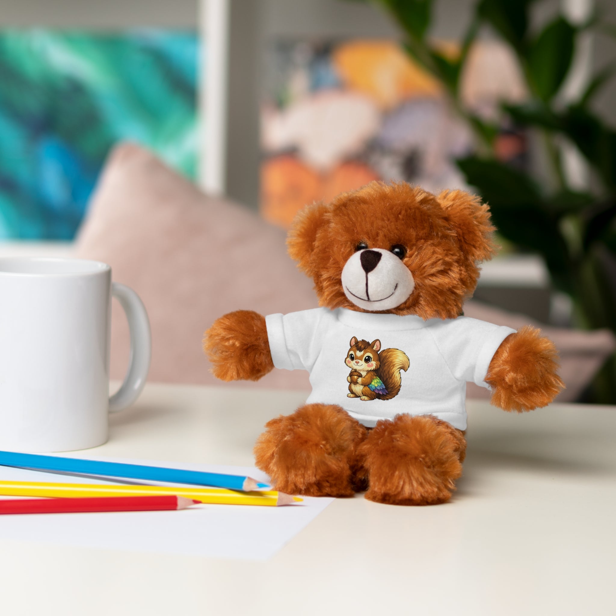 Cute Squirrel Plush Teddy with Graphic Tee — Adorable Stuffed Animal Gift