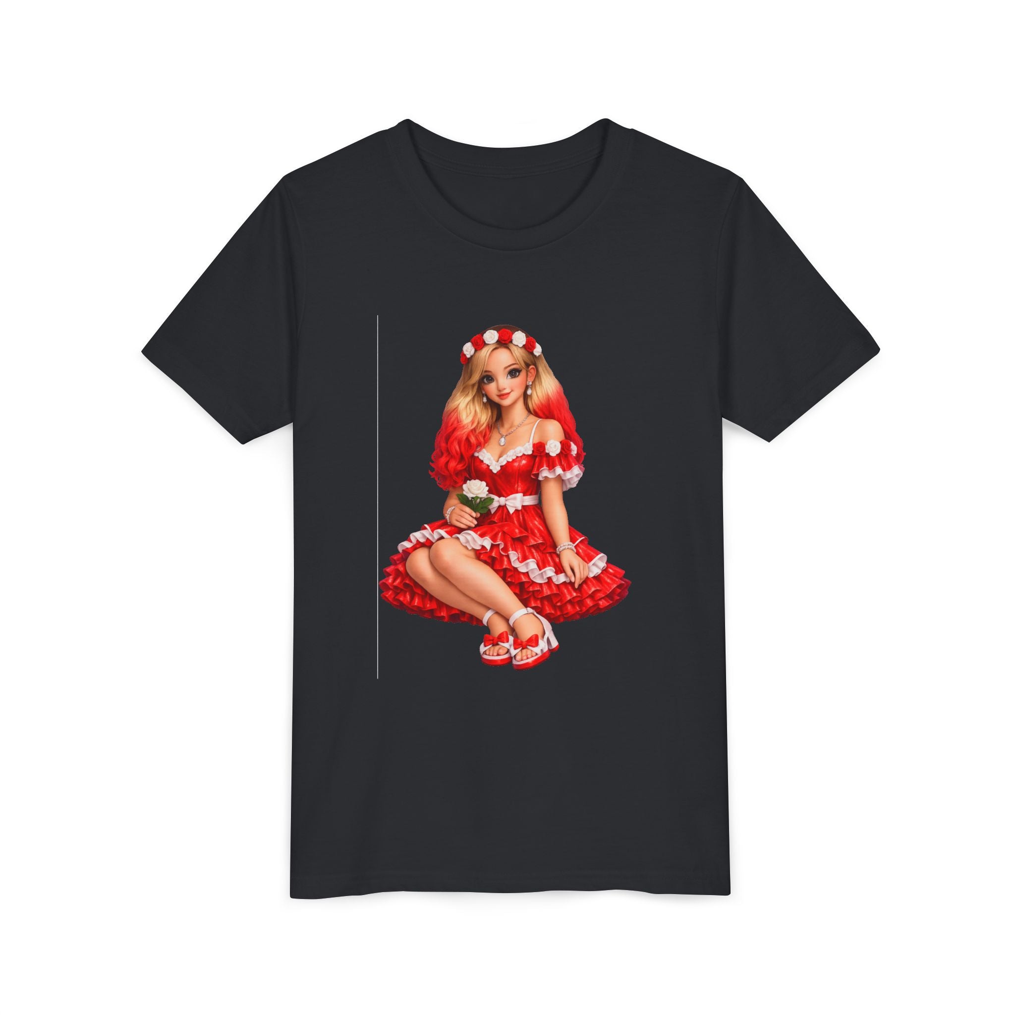 Youth Tee — Red Retro Pinup Girl Christmas Dress