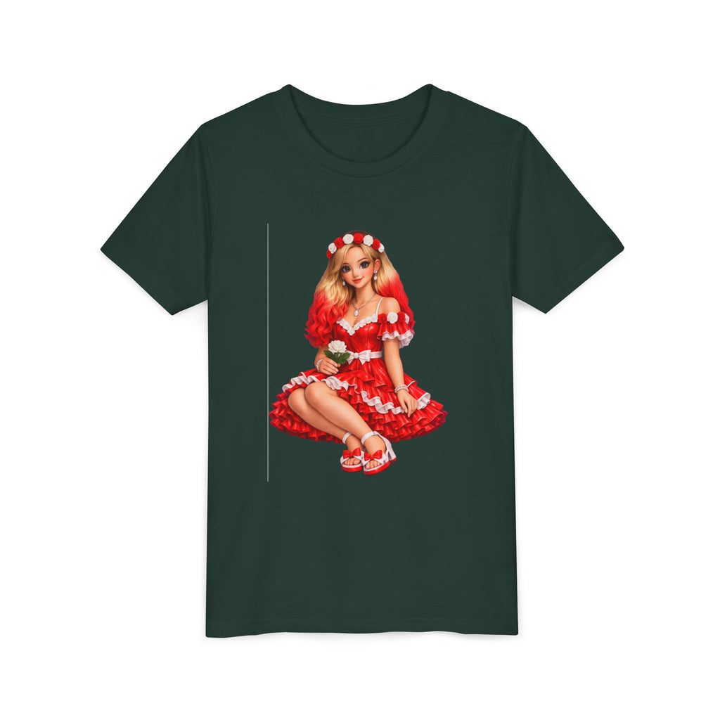 Youth Tee — Red Retro Pinup Girl Christmas Dress