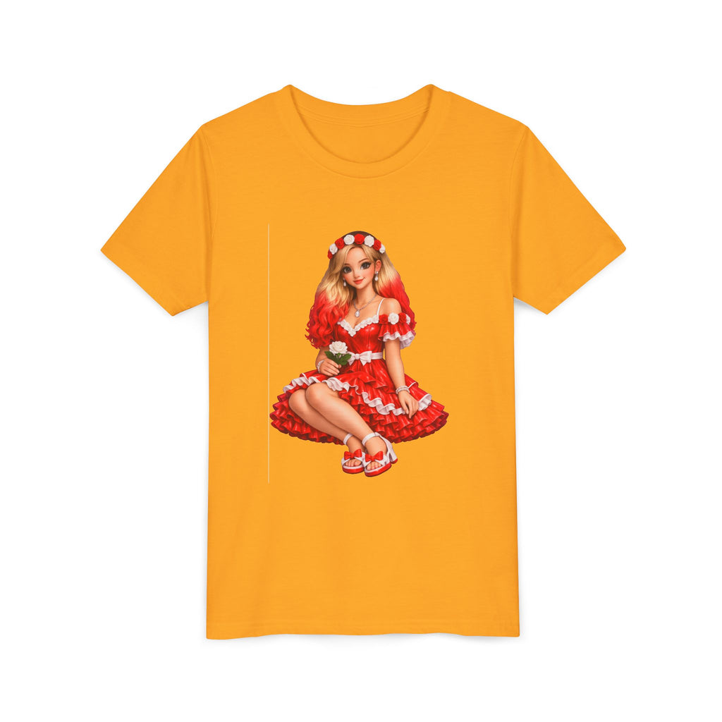 Youth Tee — Red Retro Pinup Girl Christmas Dress