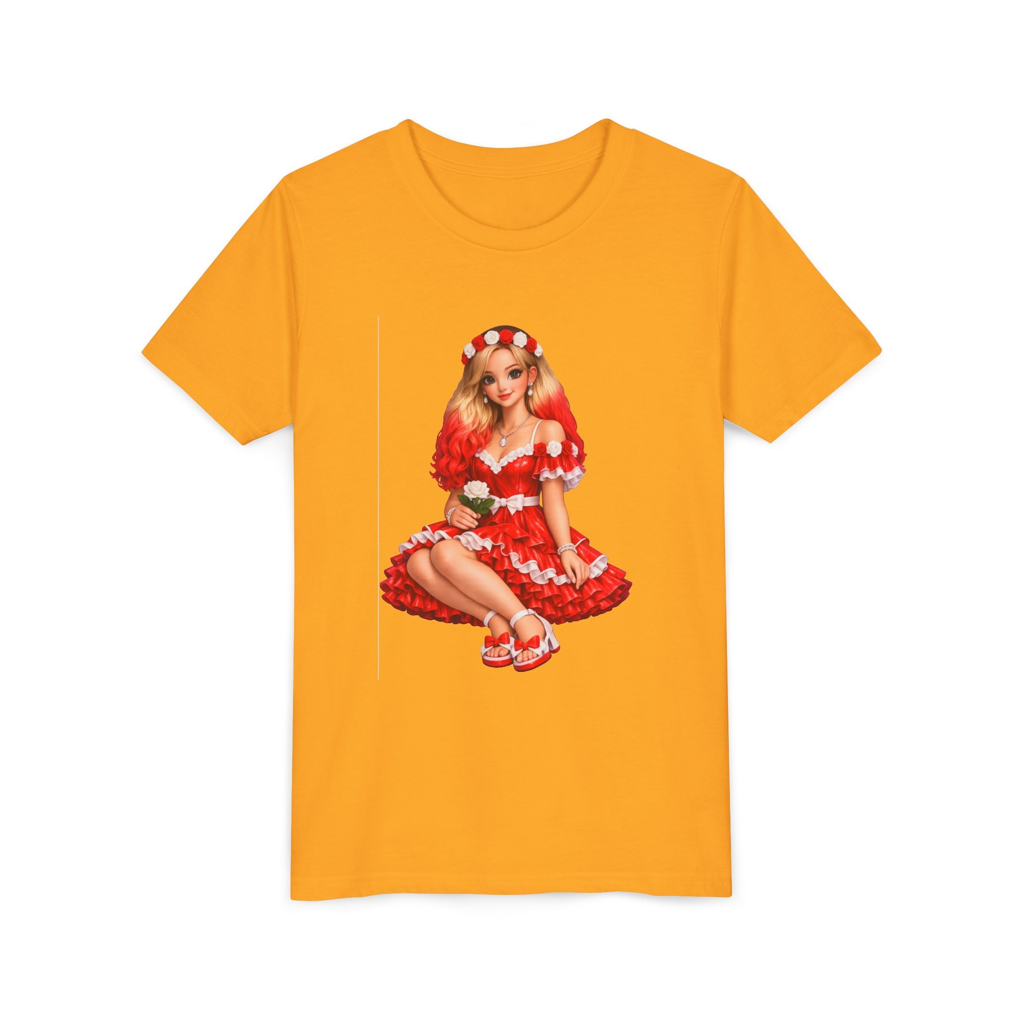 Youth Tee — Red Retro Pinup Girl Christmas Dress