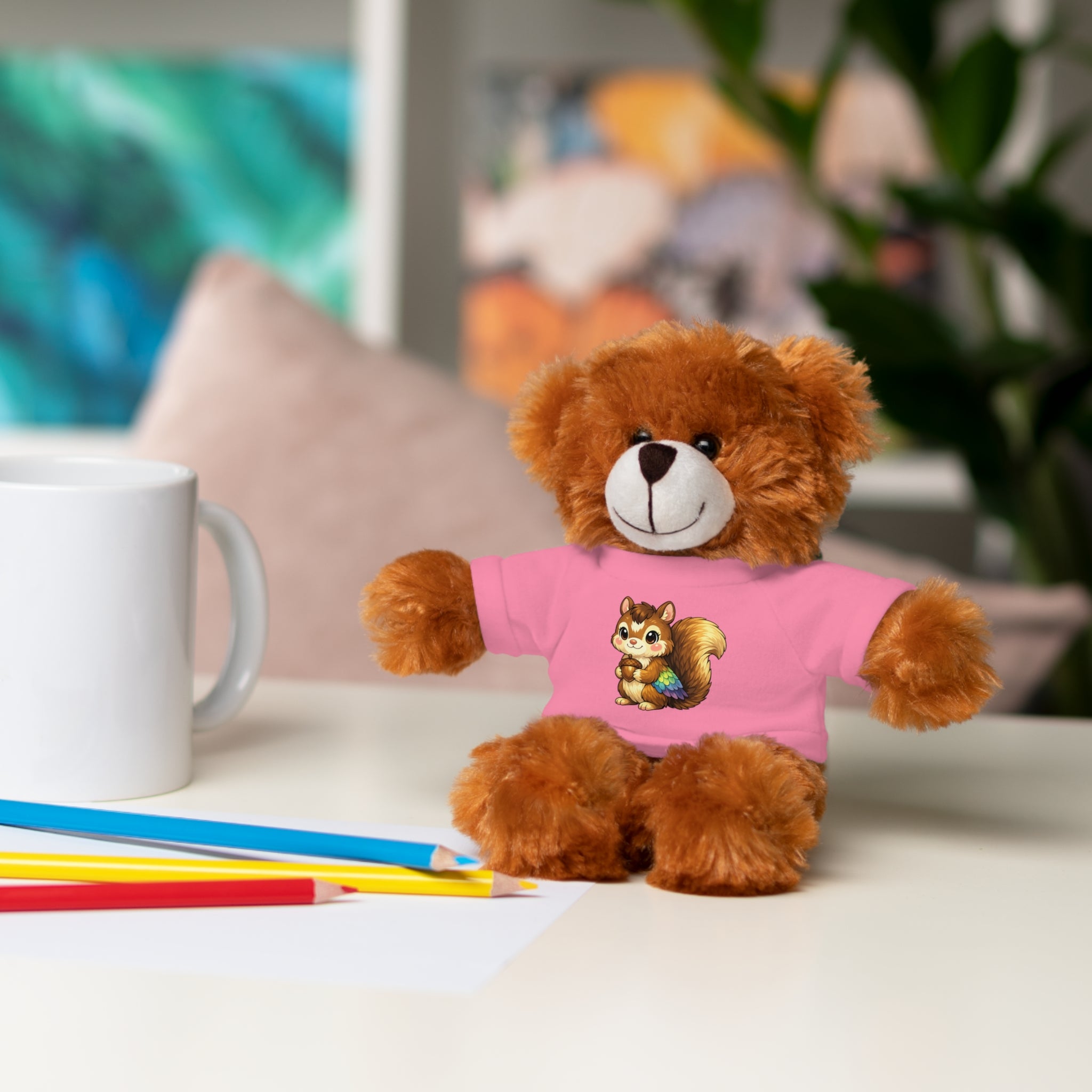 Cute Squirrel Plush Teddy with Graphic Tee — Adorable Stuffed Animal Gift