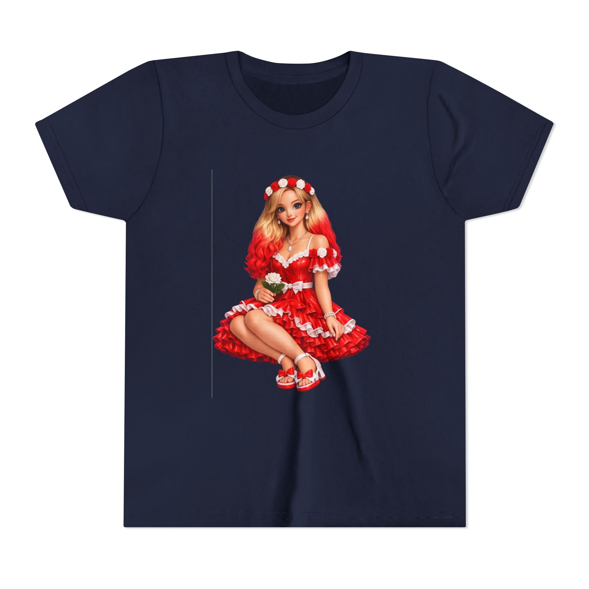 Youth Tee — Red Retro Pinup Girl Christmas Dress