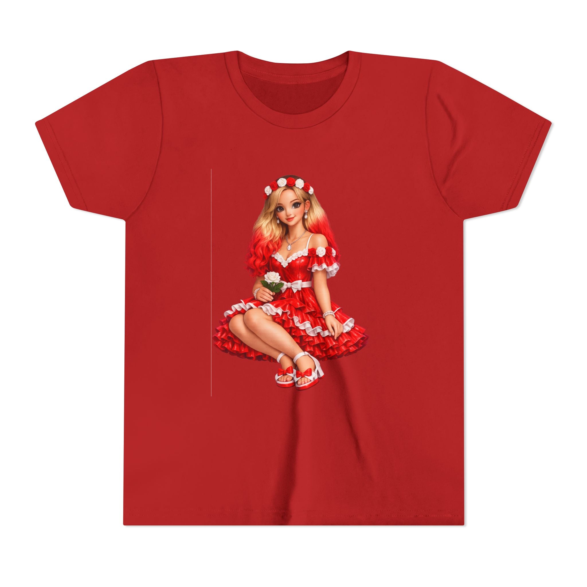 Youth Tee — Red Retro Pinup Girl Christmas Dress
