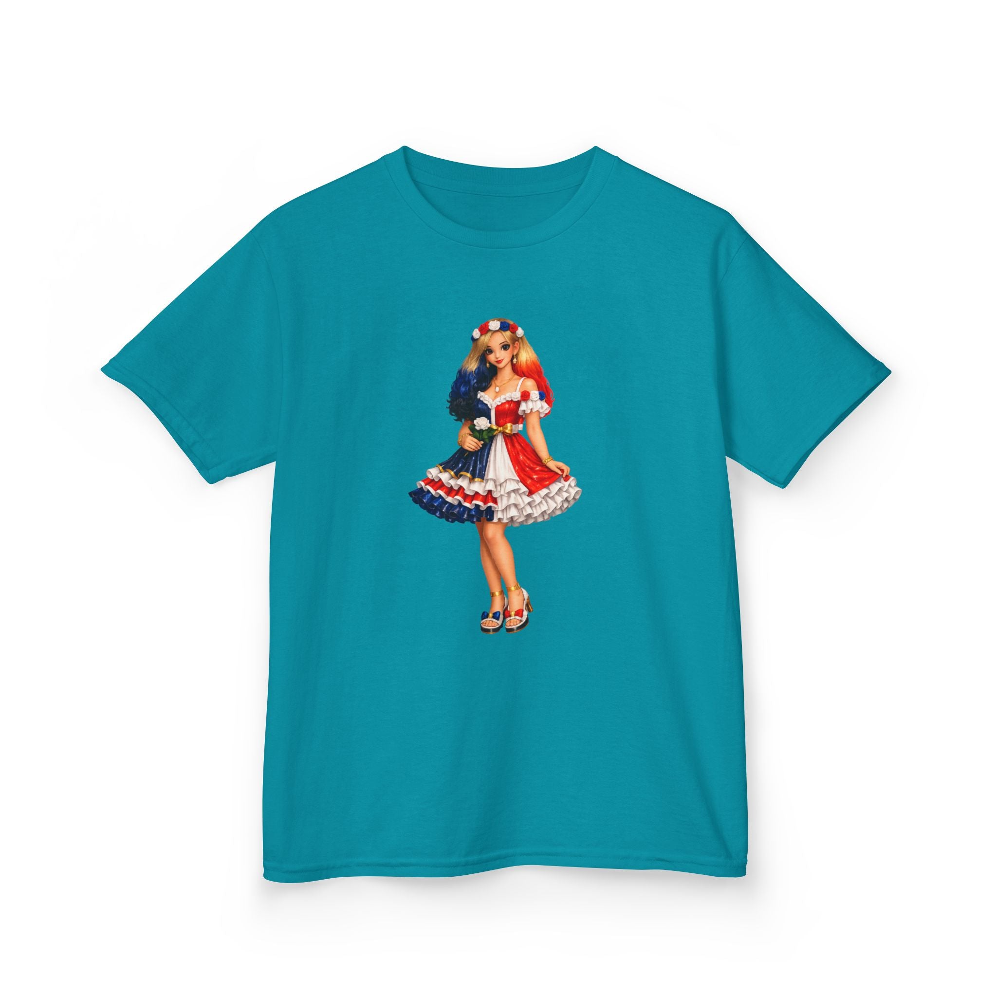 Kids Tee — Retro Patriotic Pin-Up Girl Dress (Fourth of July)