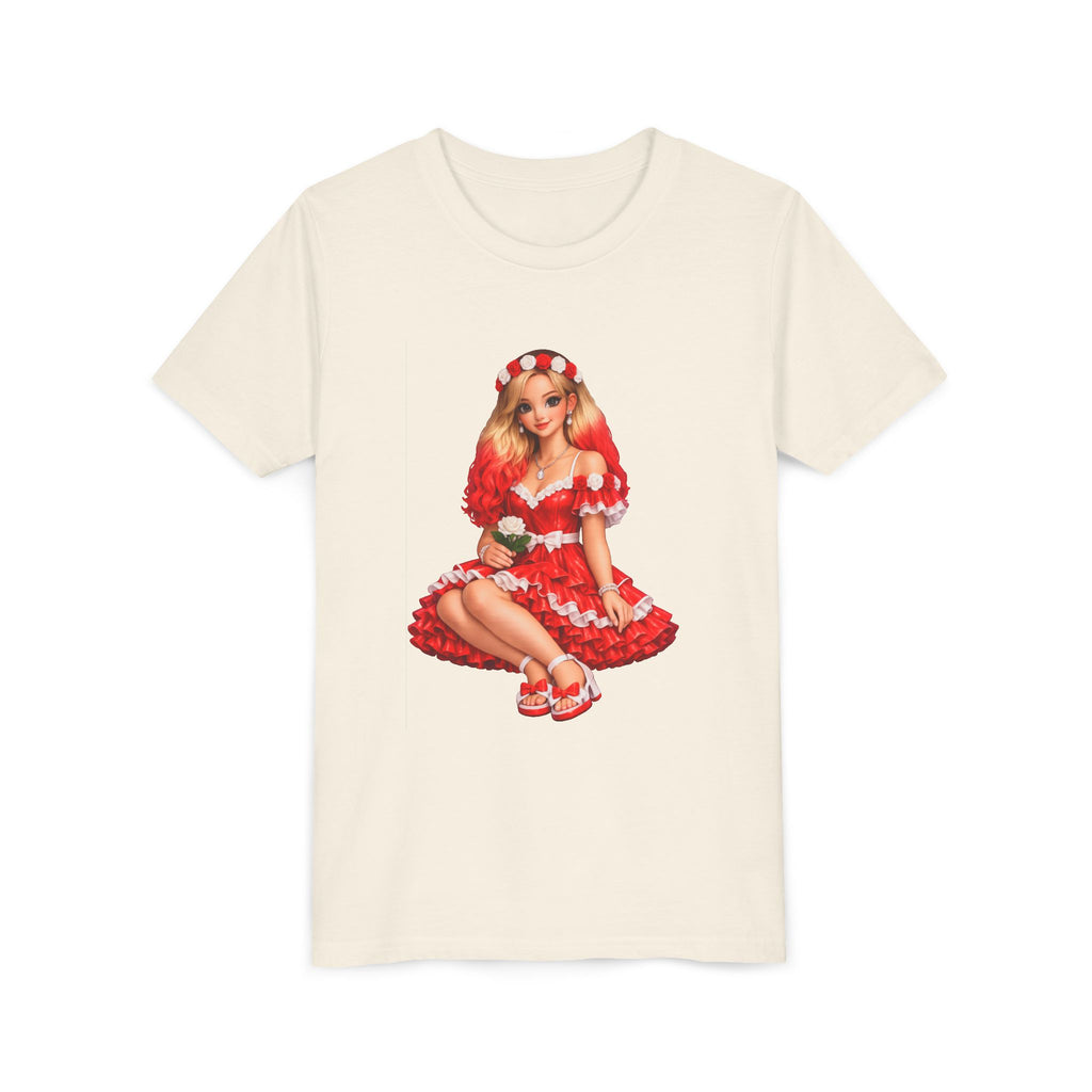Youth Tee — Red Retro Pinup Girl Christmas Dress