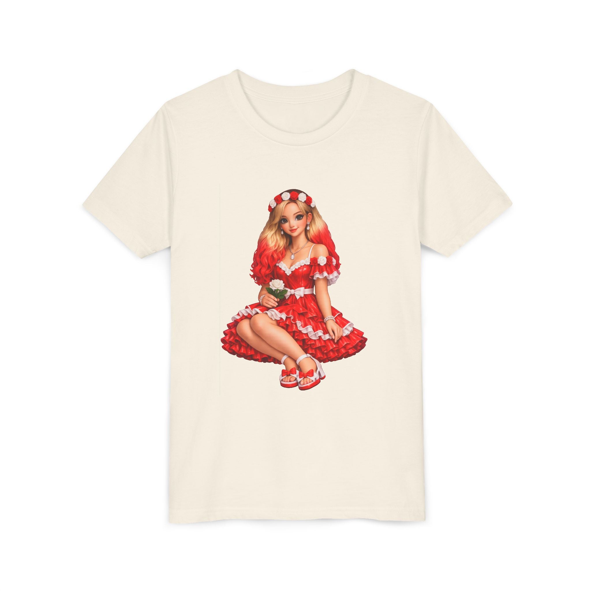 Youth Tee — Red Retro Pinup Girl Christmas Dress