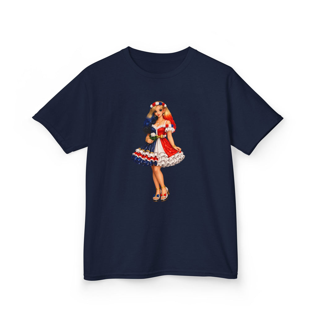 Kids Tee — Retro Patriotic Pin-Up Girl Dress (Fourth of July)