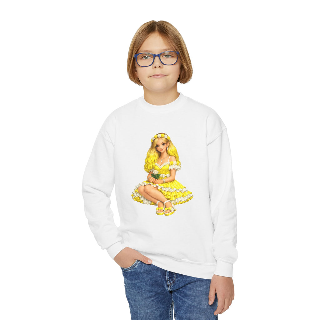 Yellow Daisy Girl Youth Sweatshirt — Cute Retro Floral Graphic Crewneck