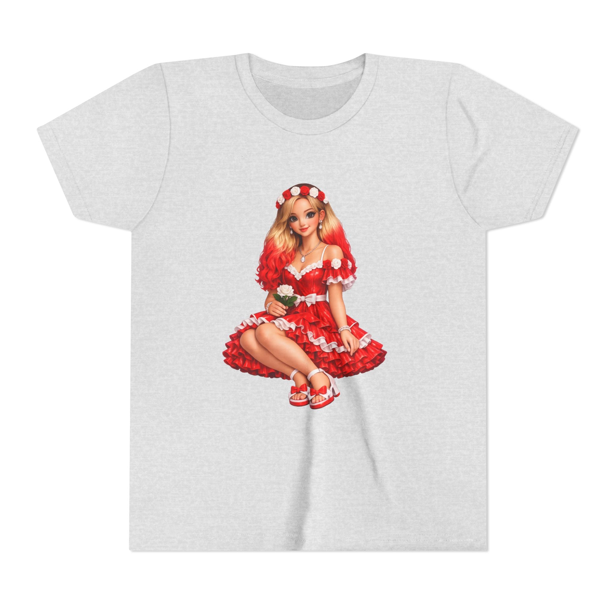 Youth Tee — Red Retro Pinup Girl Christmas Dress