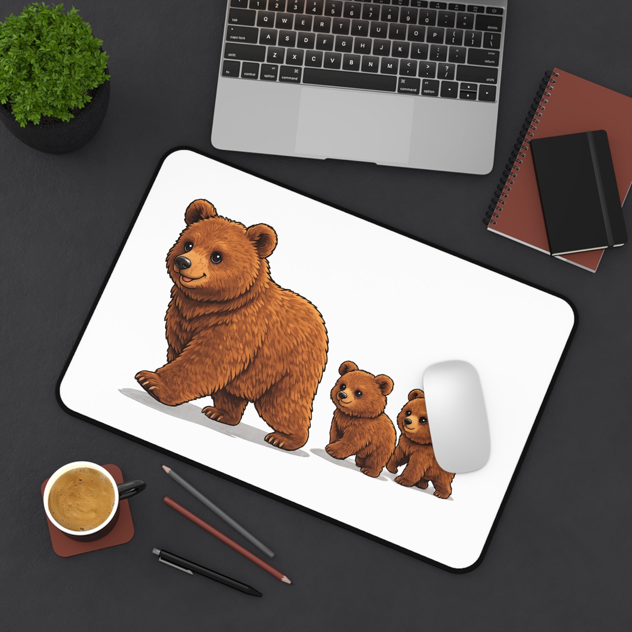 Bear Family Desk Mat — Cute Mama Bear with Cubs Mouse Pad