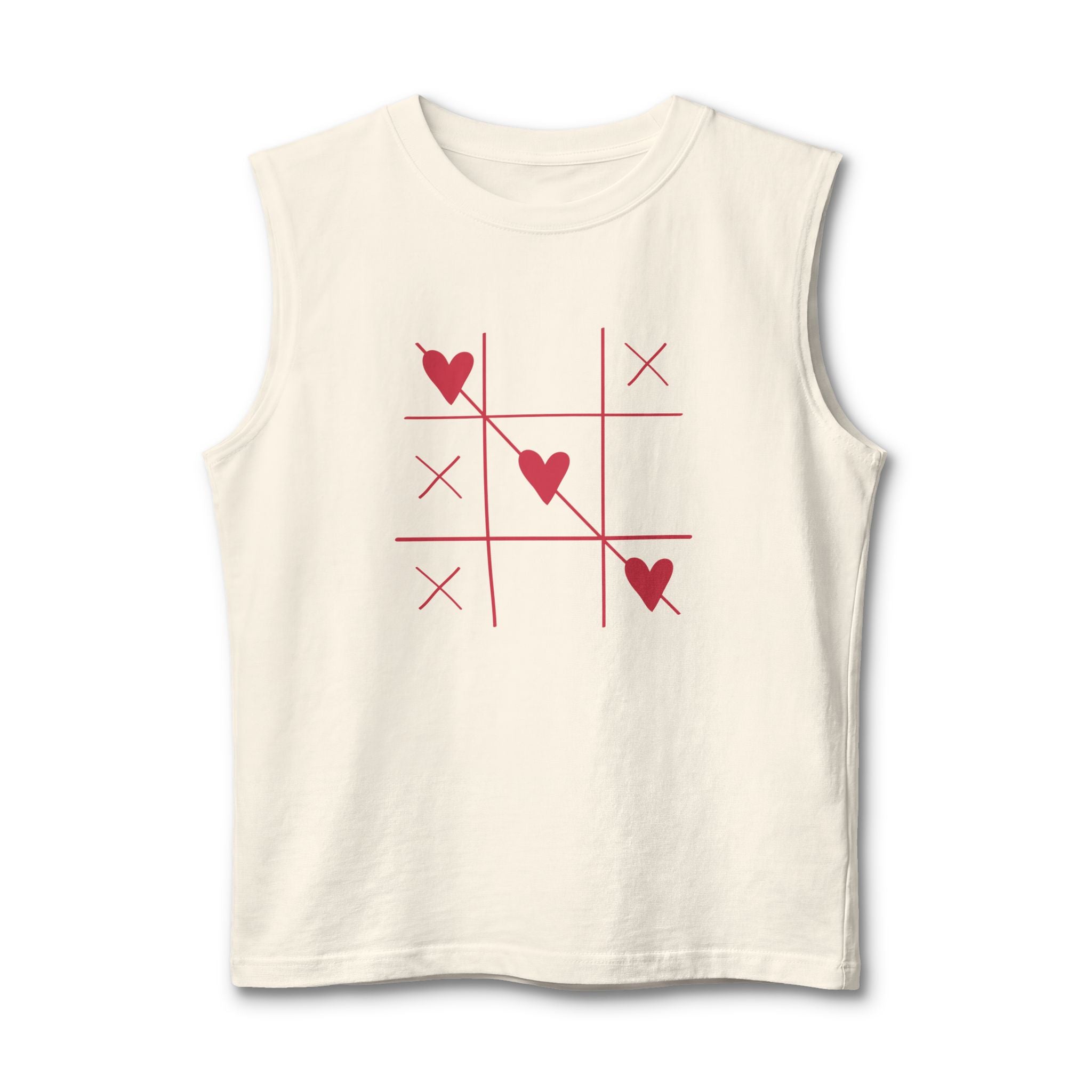 Heart Tic-Tac-Toe Muscle Tank — Cute Valentine’s Day Graphic Tank Top