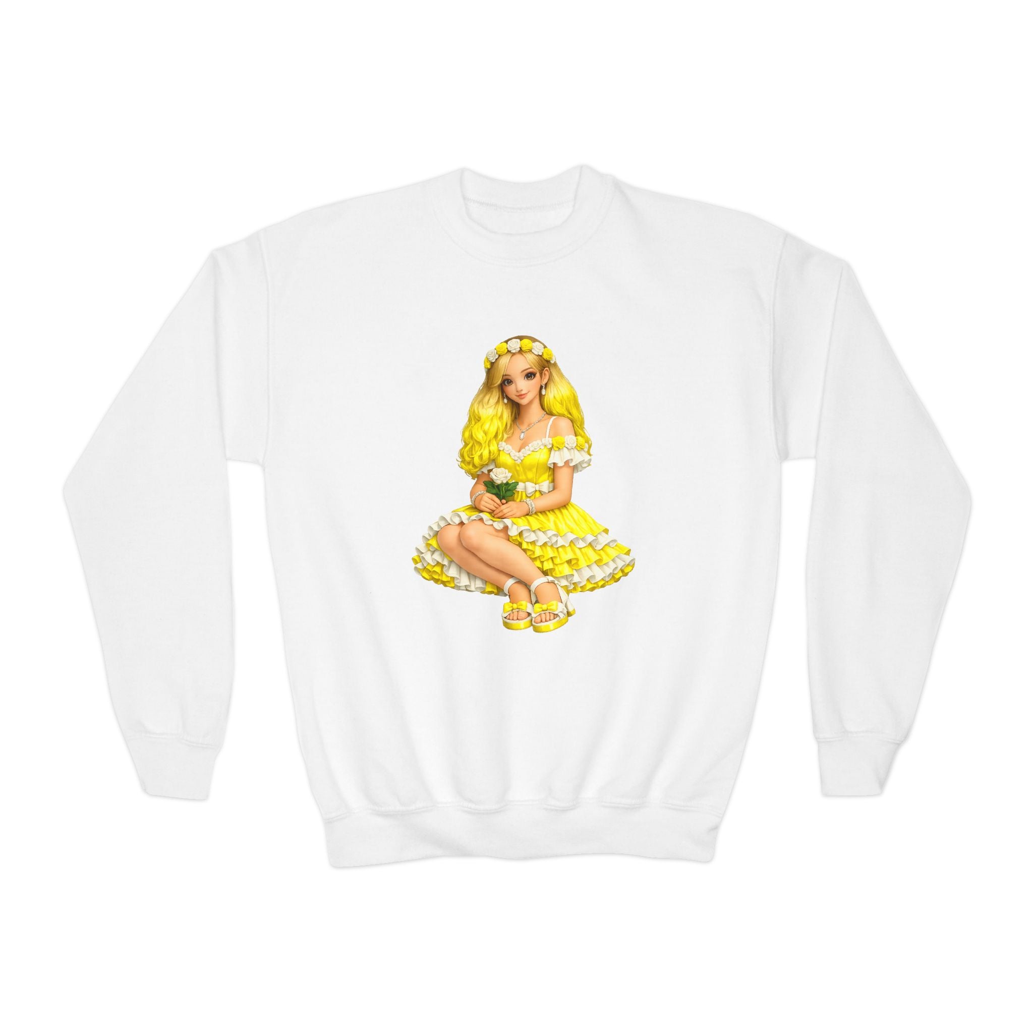 Yellow Daisy Girl Youth Sweatshirt — Cute Retro Floral Graphic Crewneck