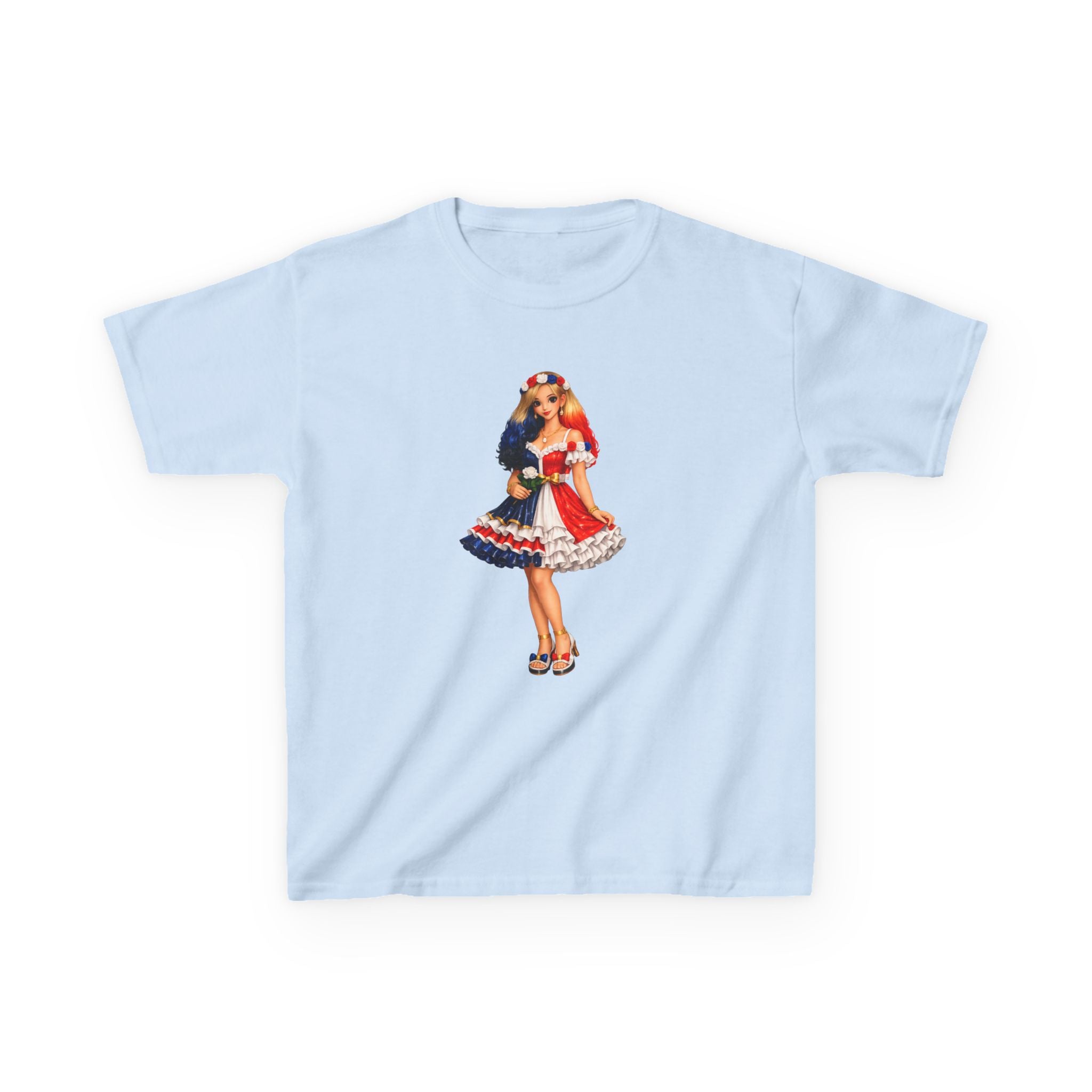 Kids Tee — Retro Patriotic Pin-Up Girl Dress (Fourth of July)