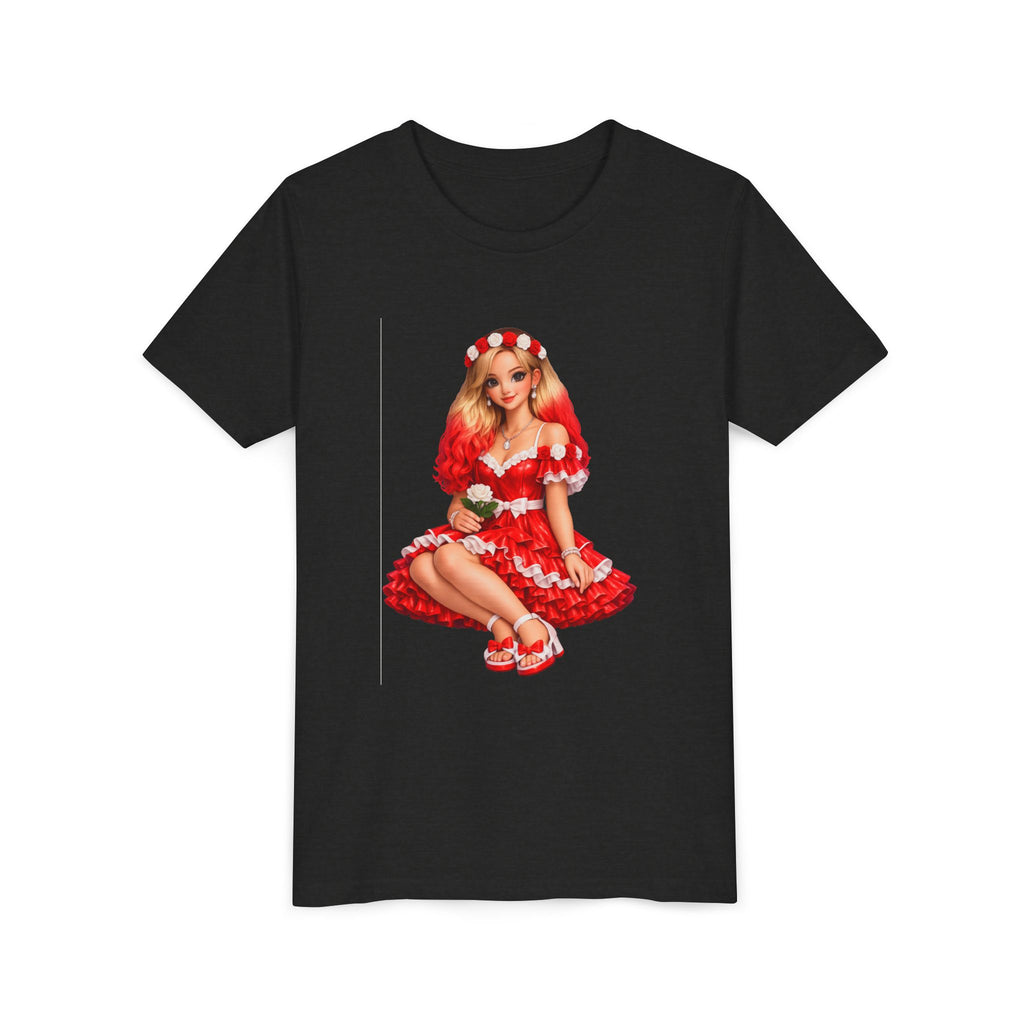 Youth Tee — Red Retro Pinup Girl Christmas Dress
