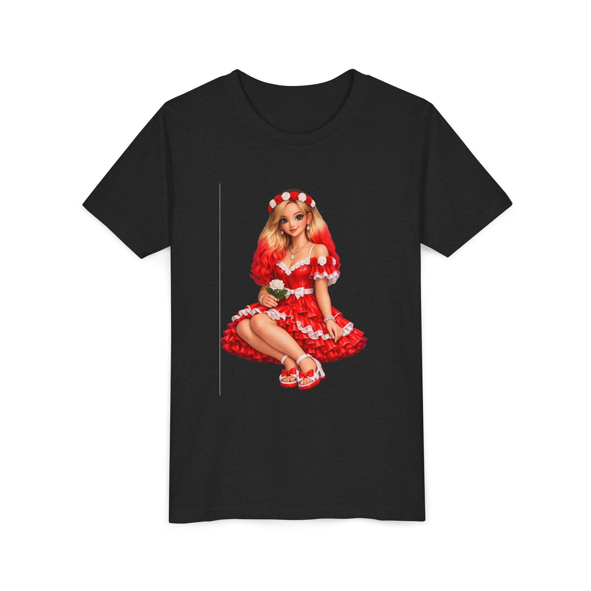 Youth Tee — Red Retro Pinup Girl Christmas Dress