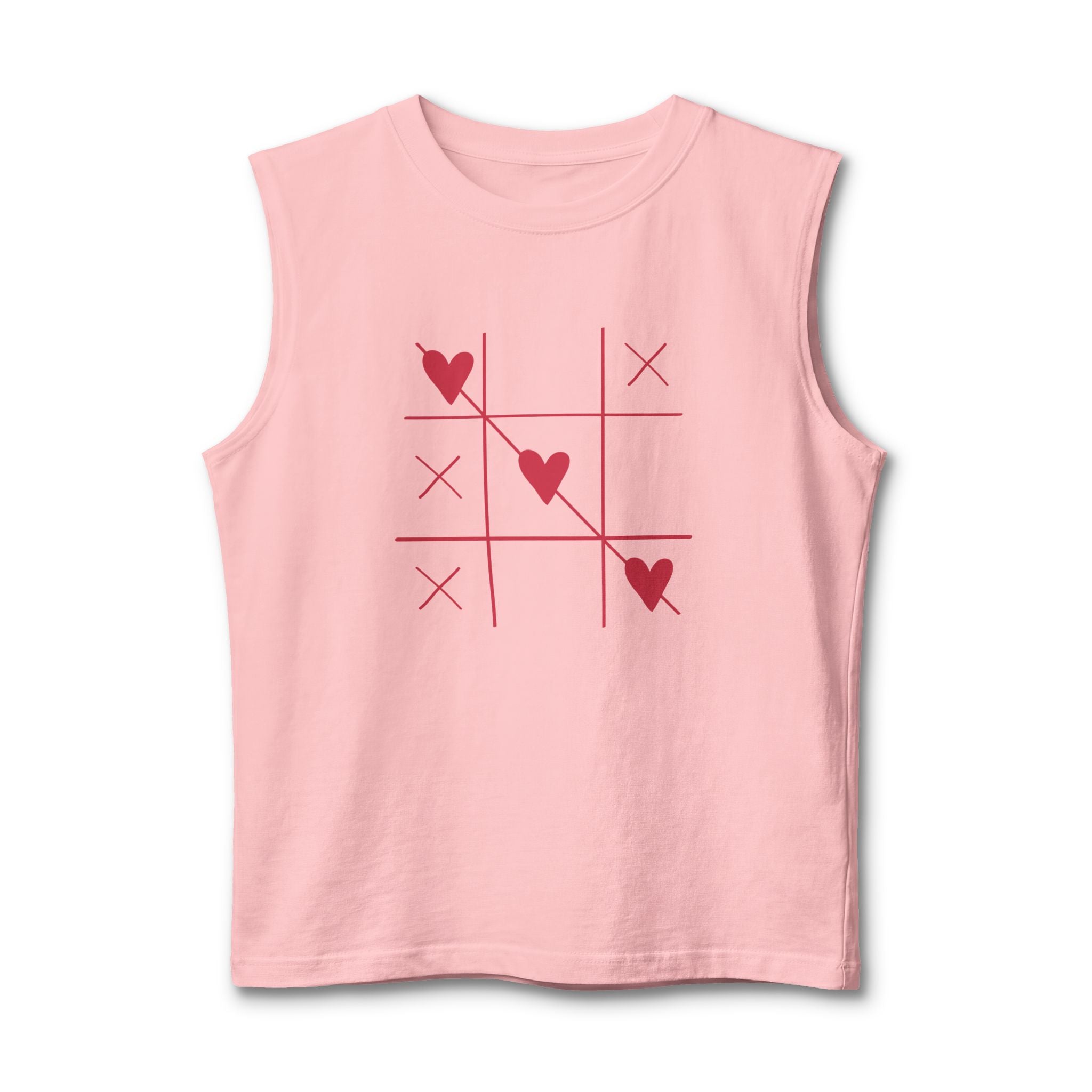 Heart Tic-Tac-Toe Muscle Tank — Cute Valentine’s Day Graphic Tank Top