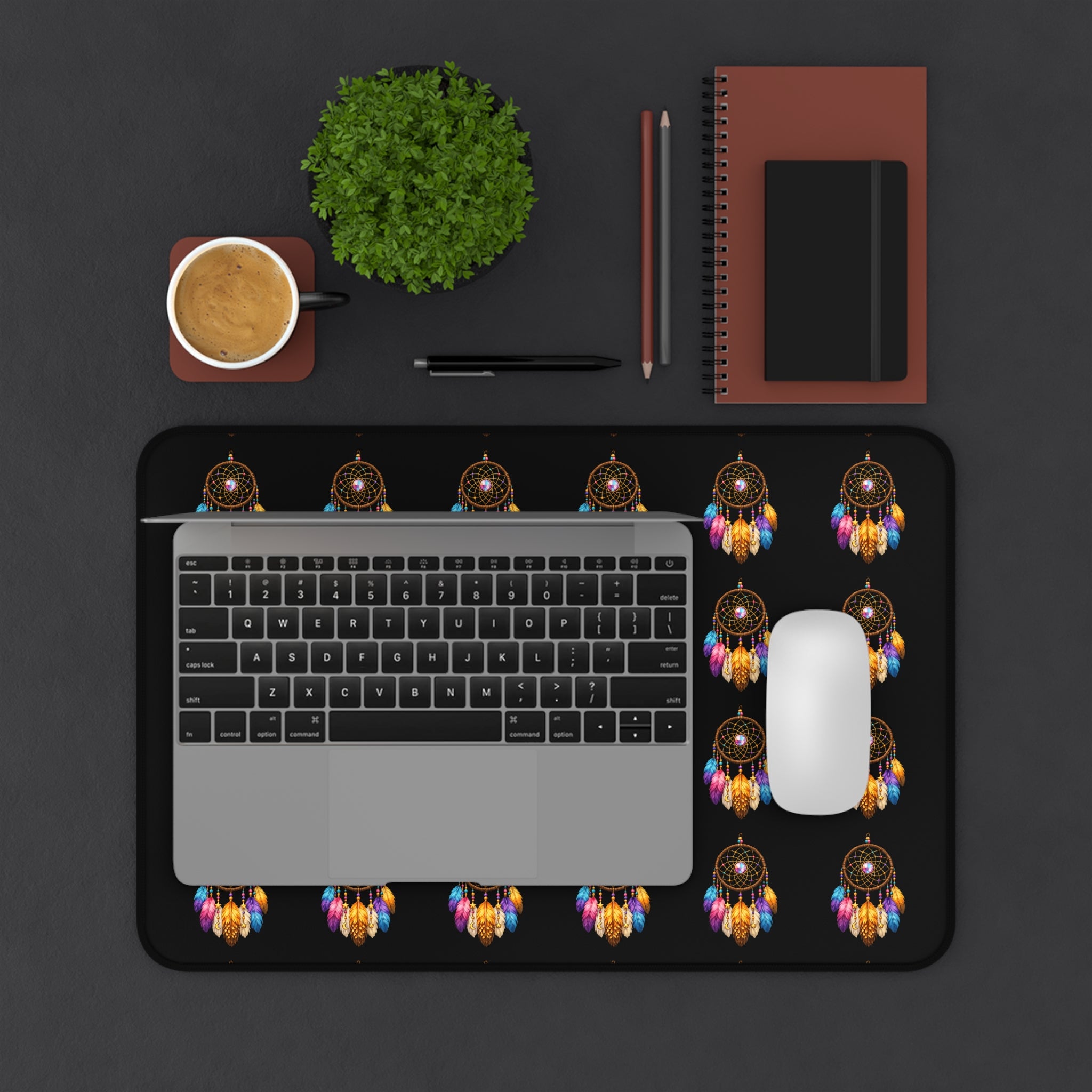 Dreamcatcher Pattern Desk Mat — Boho Feather Mouse Pad for Home Office