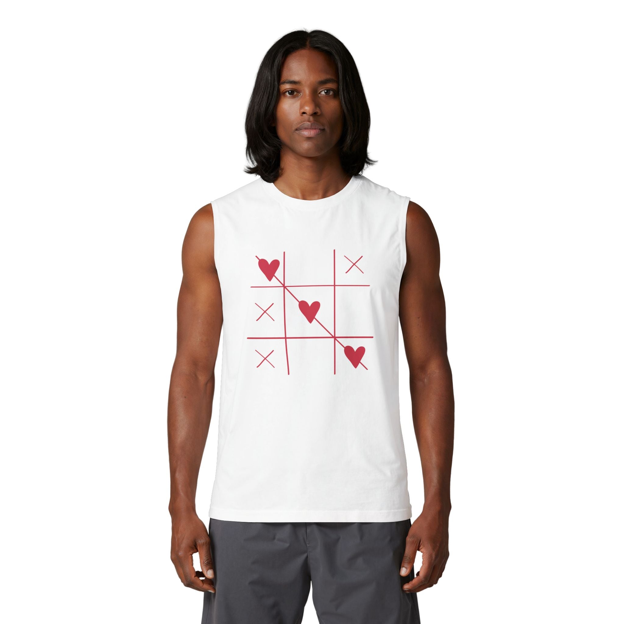 Heart Tic-Tac-Toe Muscle Tank — Cute Valentine’s Day Graphic Tank Top