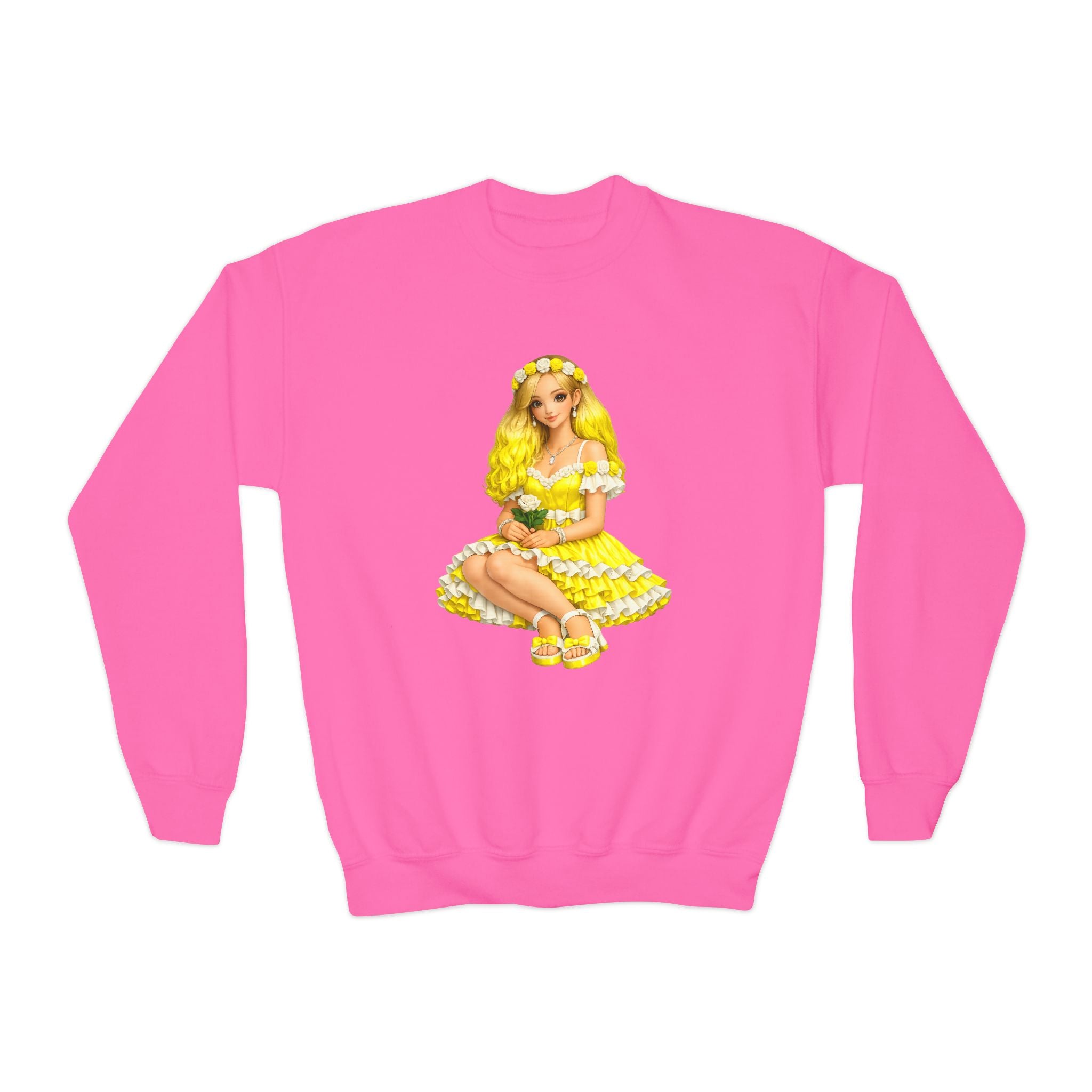 Yellow Daisy Girl Youth Sweatshirt — Cute Retro Floral Graphic Crewneck