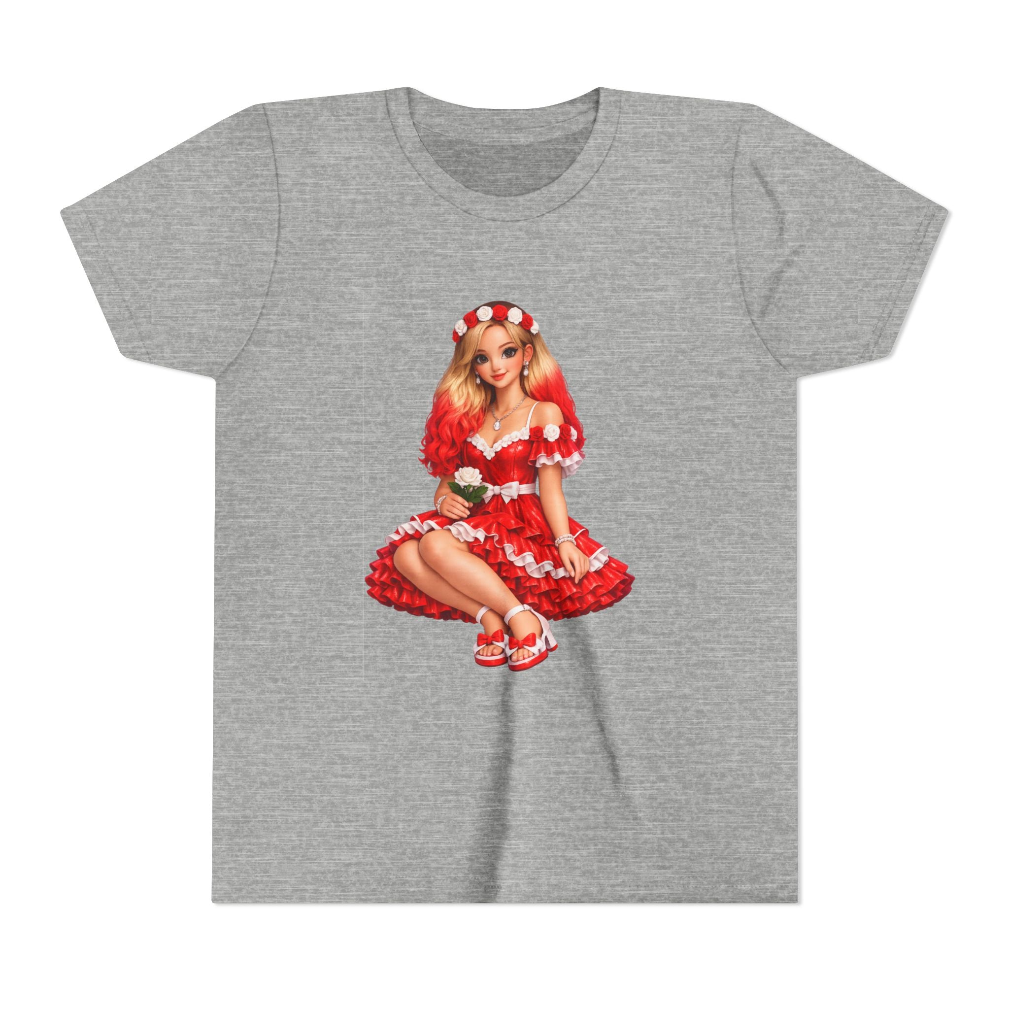 Youth Tee — Red Retro Pinup Girl Christmas Dress
