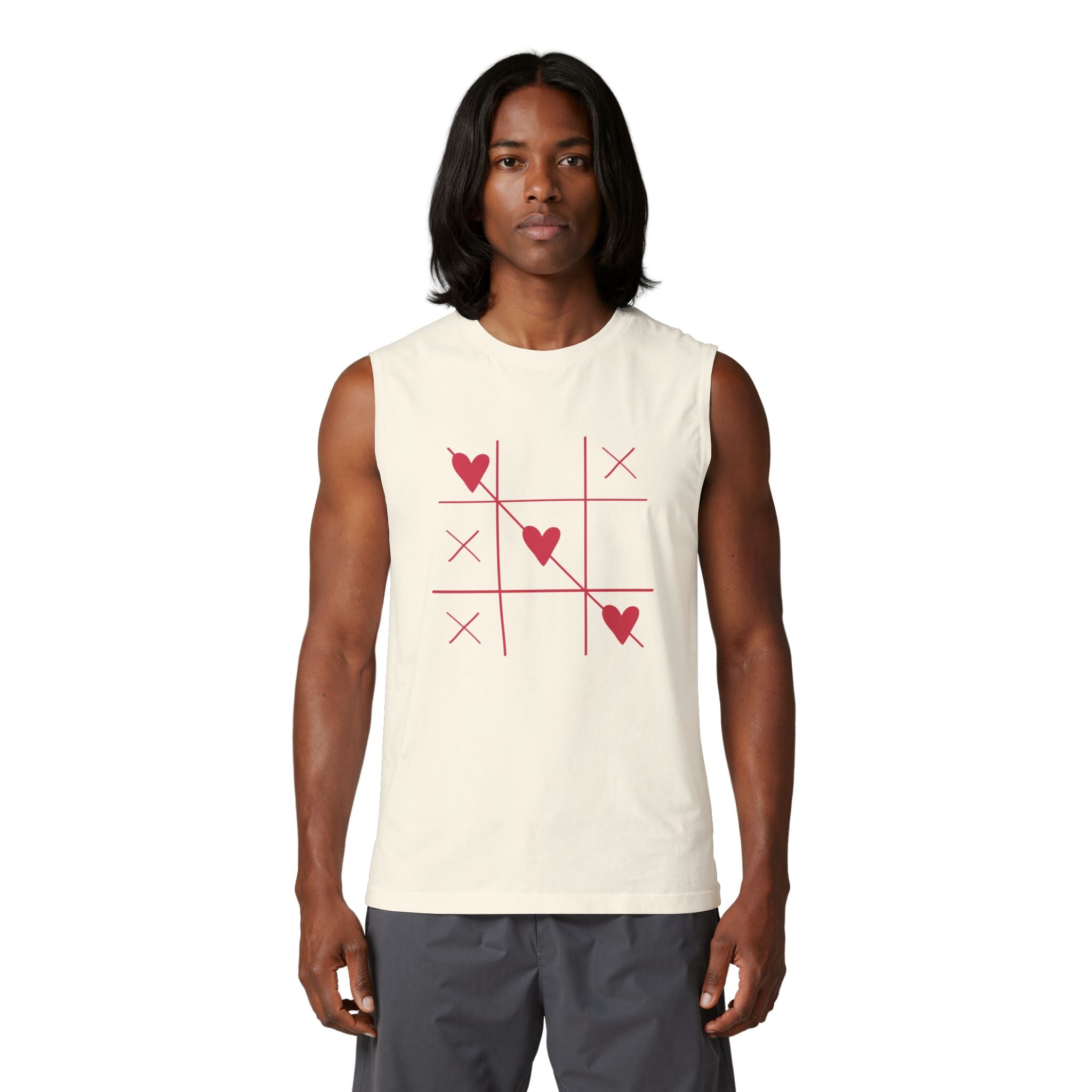 Heart Tic-Tac-Toe Muscle Tank — Cute Valentine’s Day Graphic Tank Top