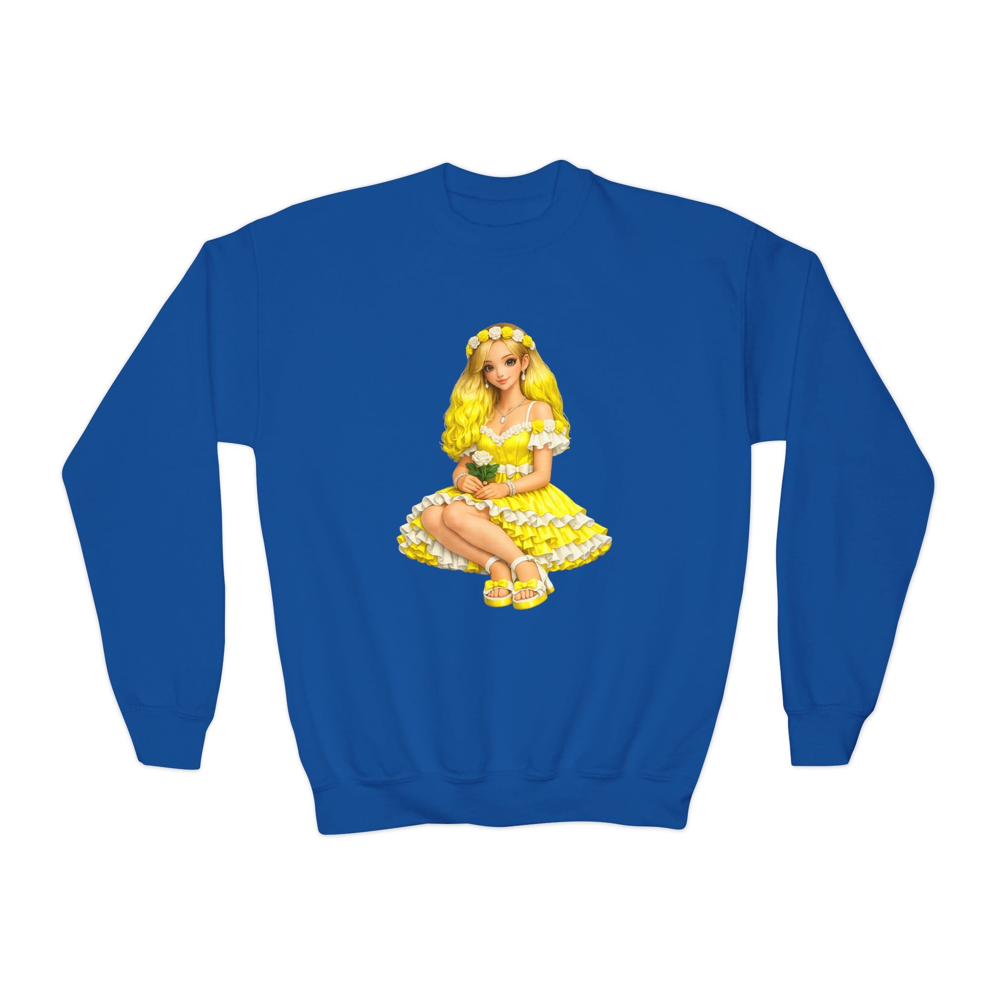 Yellow Daisy Girl Youth Sweatshirt — Cute Retro Floral Graphic Crewneck