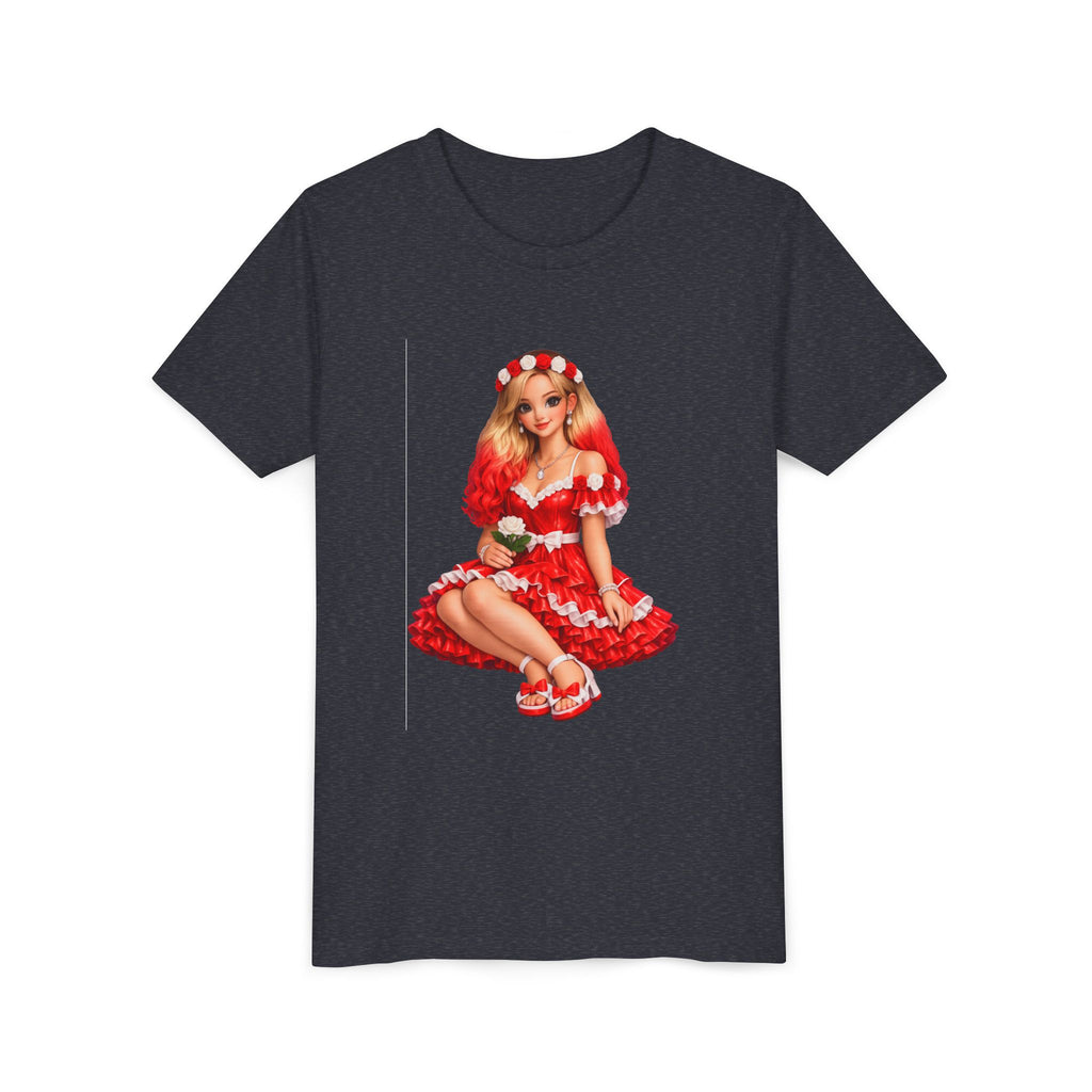 Youth Tee — Red Retro Pinup Girl Christmas Dress