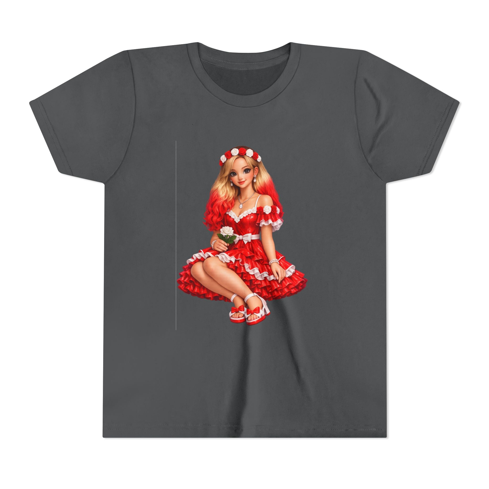 Youth Tee — Red Retro Pinup Girl Christmas Dress