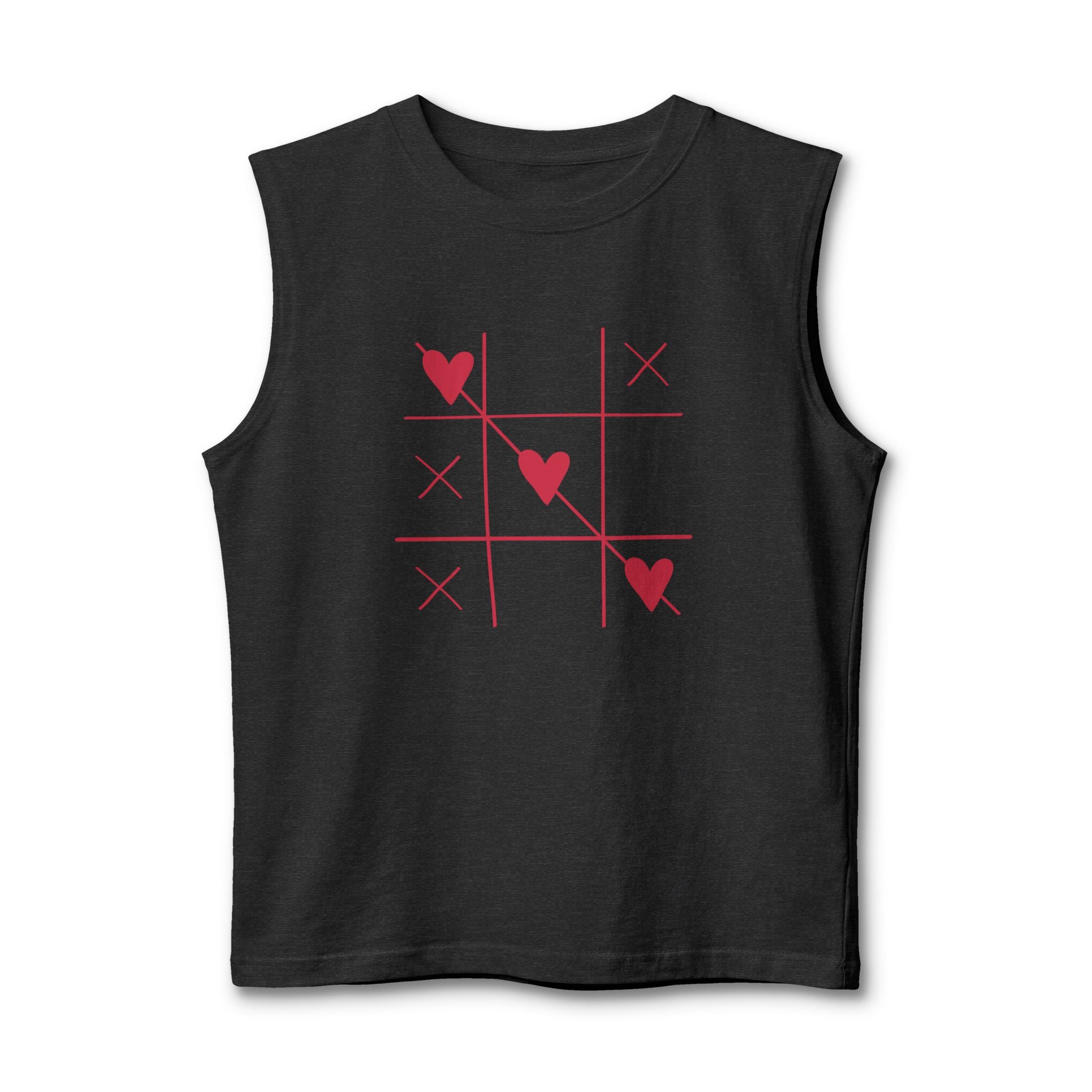 Heart Tic-Tac-Toe Muscle Tank — Cute Valentine’s Day Graphic Tank Top