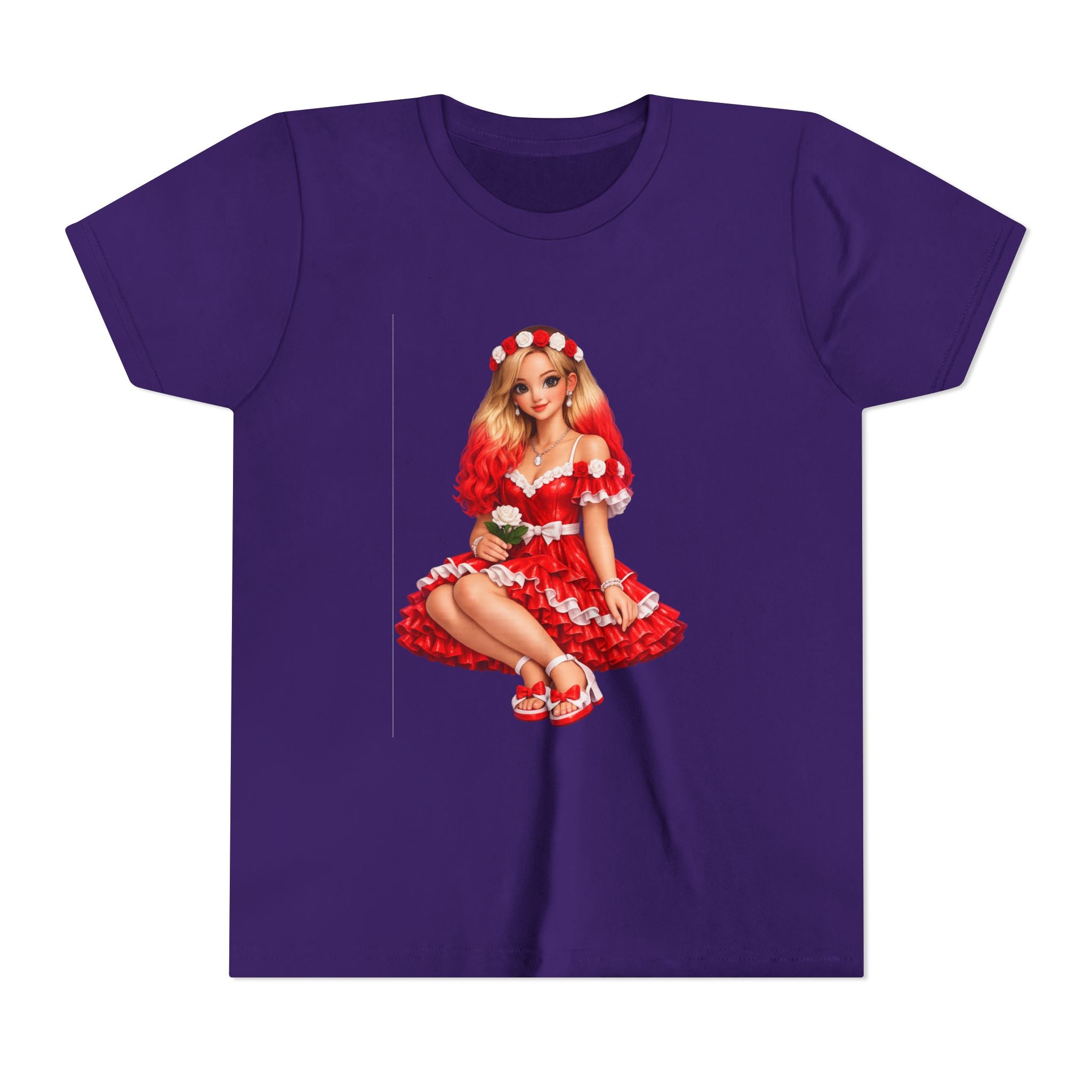 Youth Tee — Red Retro Pinup Girl Christmas Dress