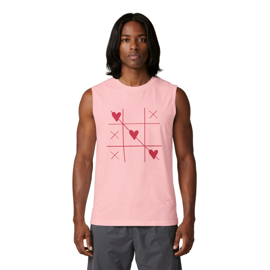Heart Tic-Tac-Toe Muscle Tank — Cute Valentine’s Day Graphic Tank Top