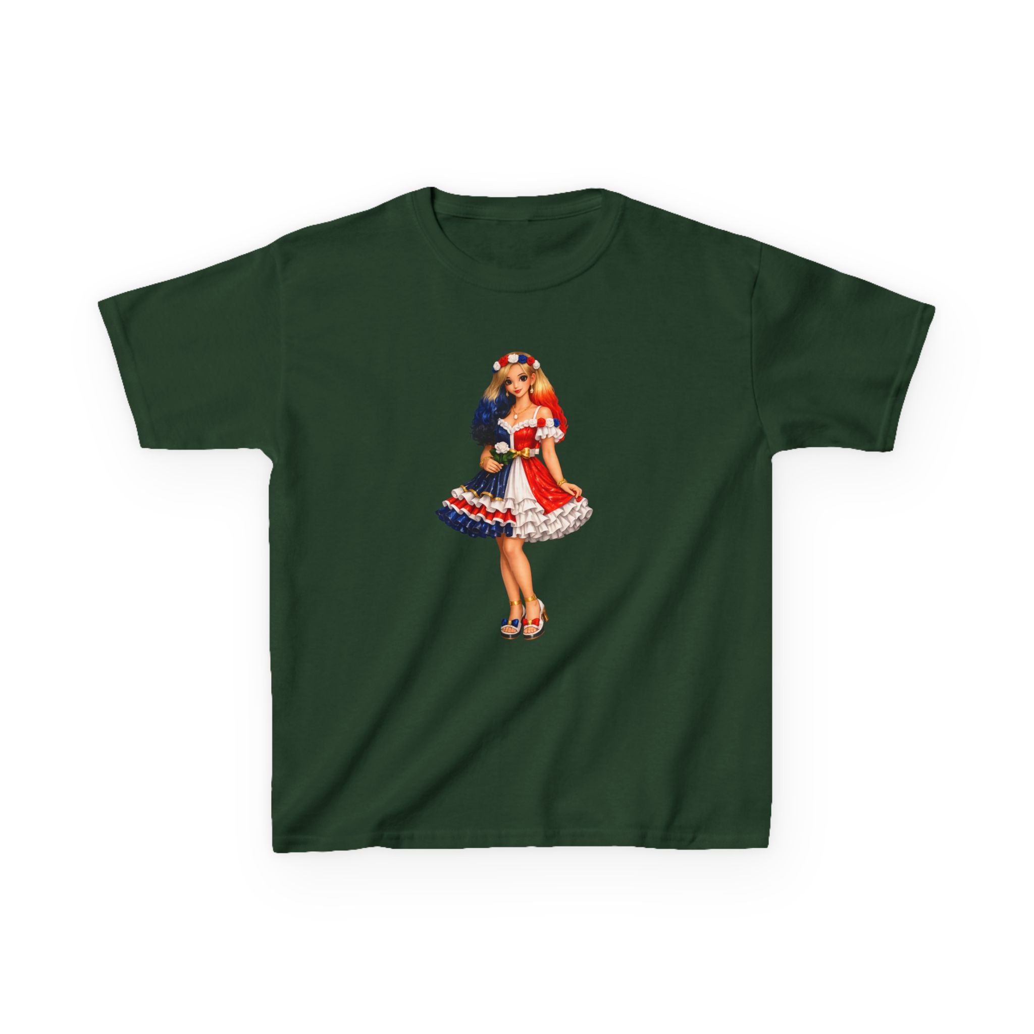 Kids Tee — Retro Patriotic Pin-Up Girl Dress (Fourth of July)